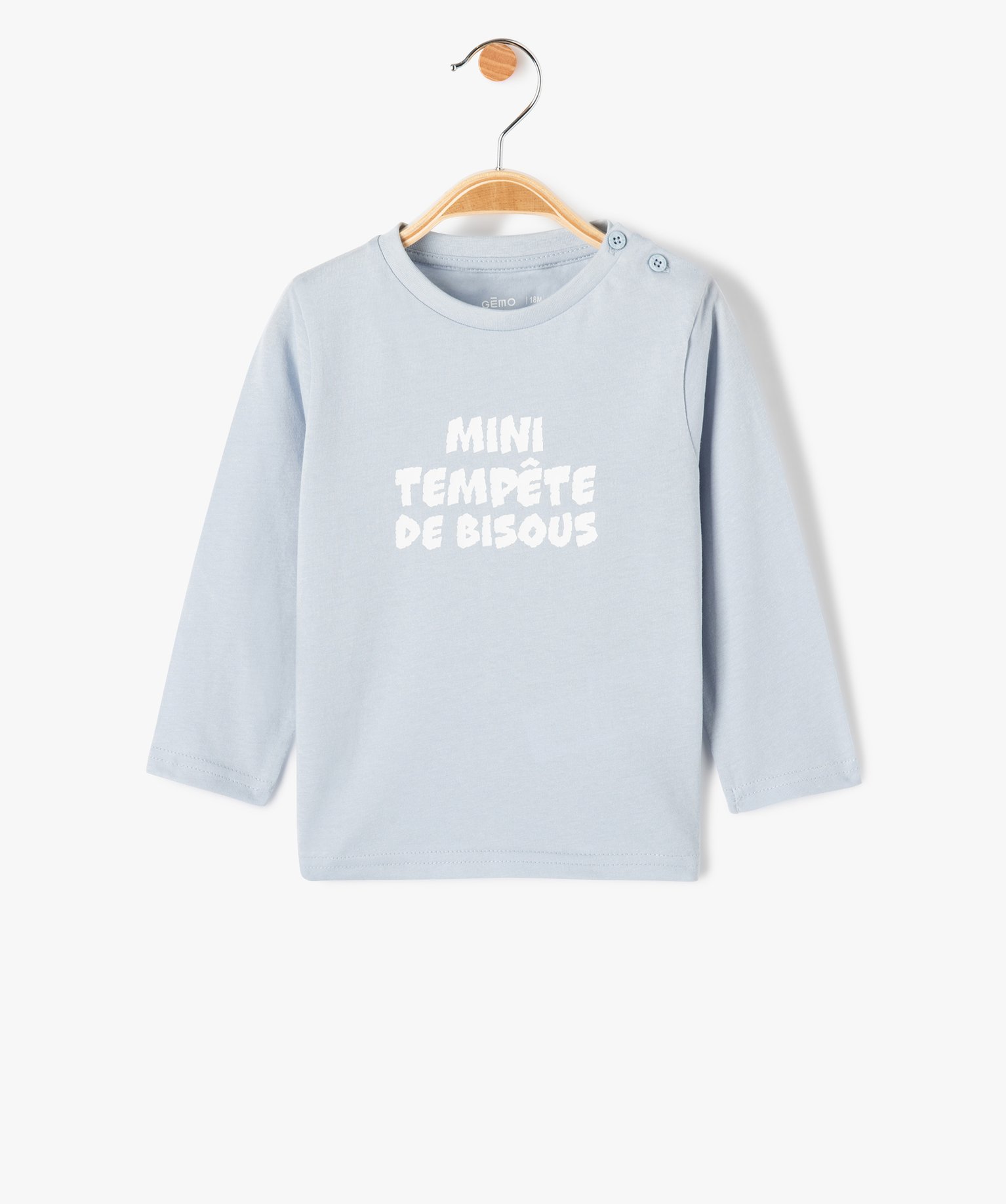 Tee-shirt à manches longues et message humoristique bébé ... bleu | GEMO