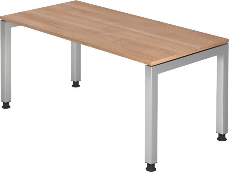 Hammerbacher J Serie Höhenverstellbar Schreibtisch Rechteckig Walnuss Holz Silber 4 Füße 1.600 x 680 mm