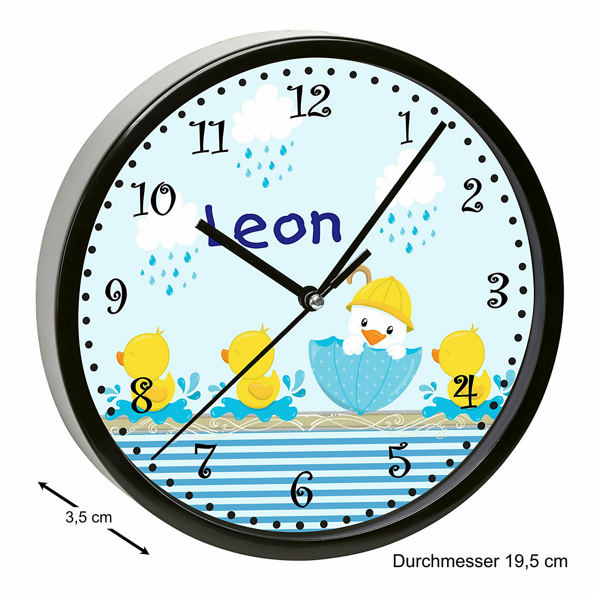 Kinder Wanduhr laufruhig personalisiert mit Name Ente