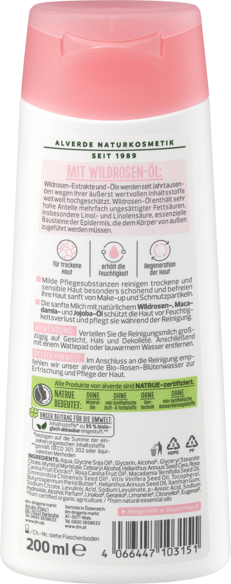 Reinigungsmilch Wildrose, 200 ml