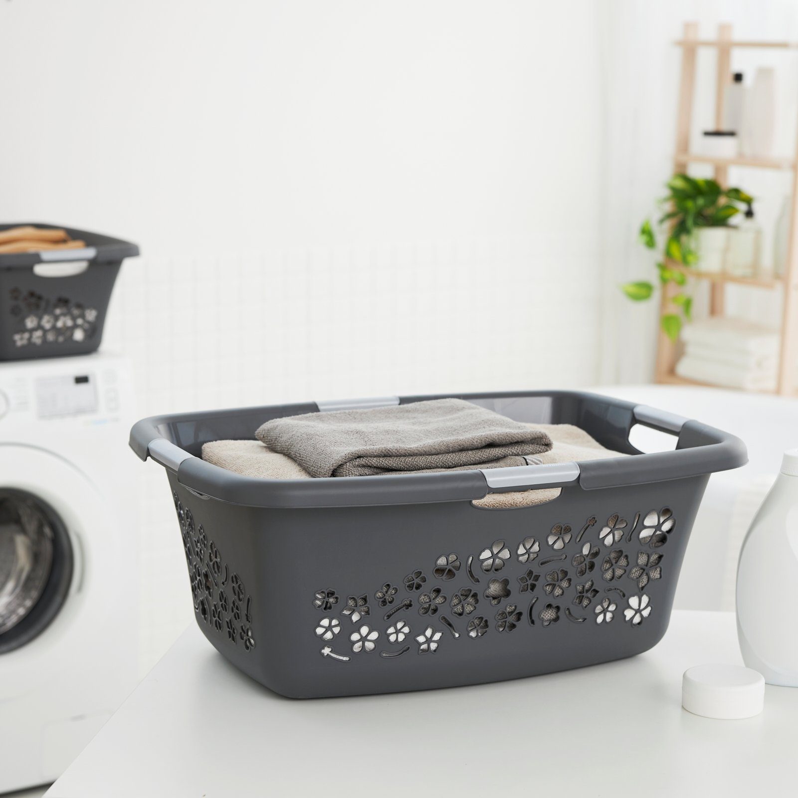 ROTHO Wäschekorb Flowers 3er-Set Wäschekorb 50l, Kunststoff (PP) BPA-frei (Wäschekorbset, 3er-Set), belastbare Tragegriffe