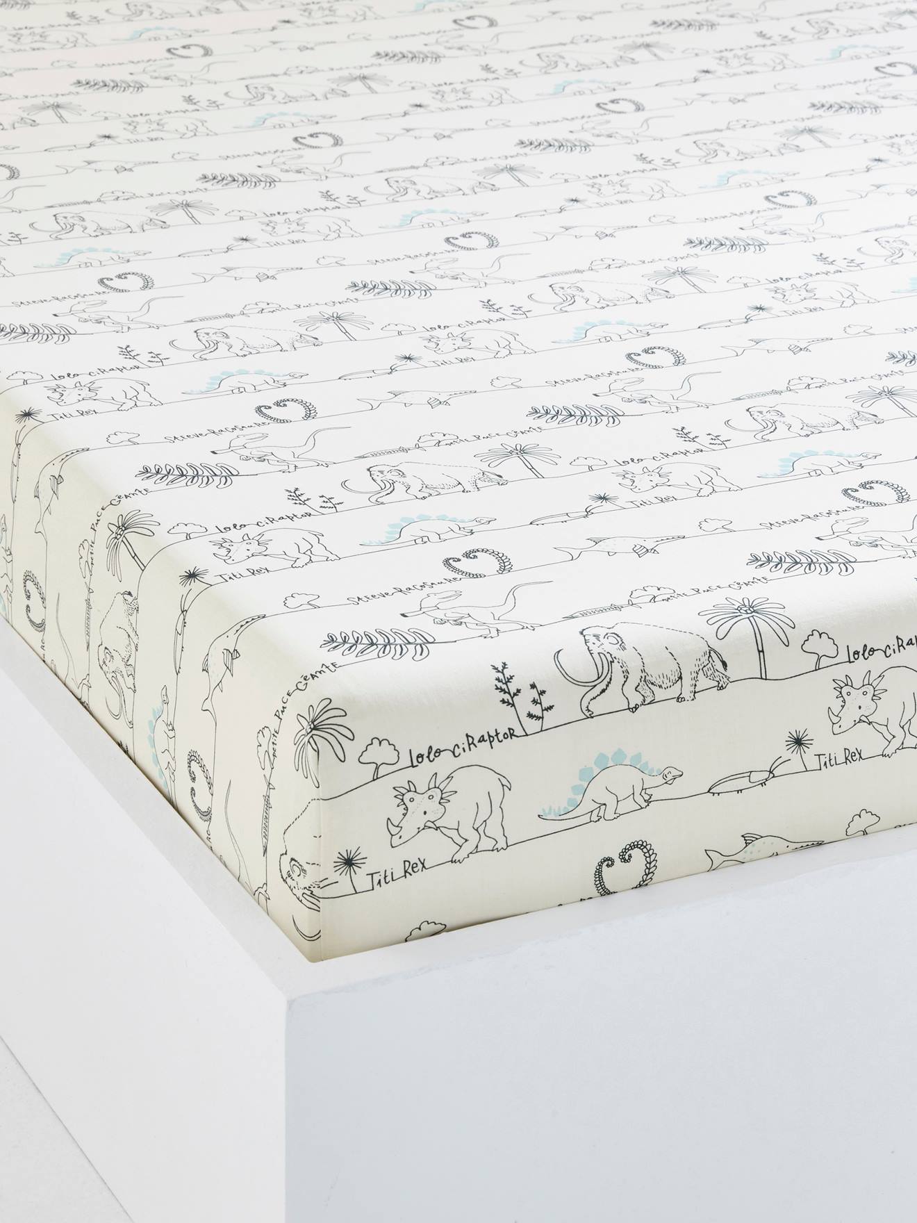 Drap-housse enfant DINO RAMA blanc imprimé