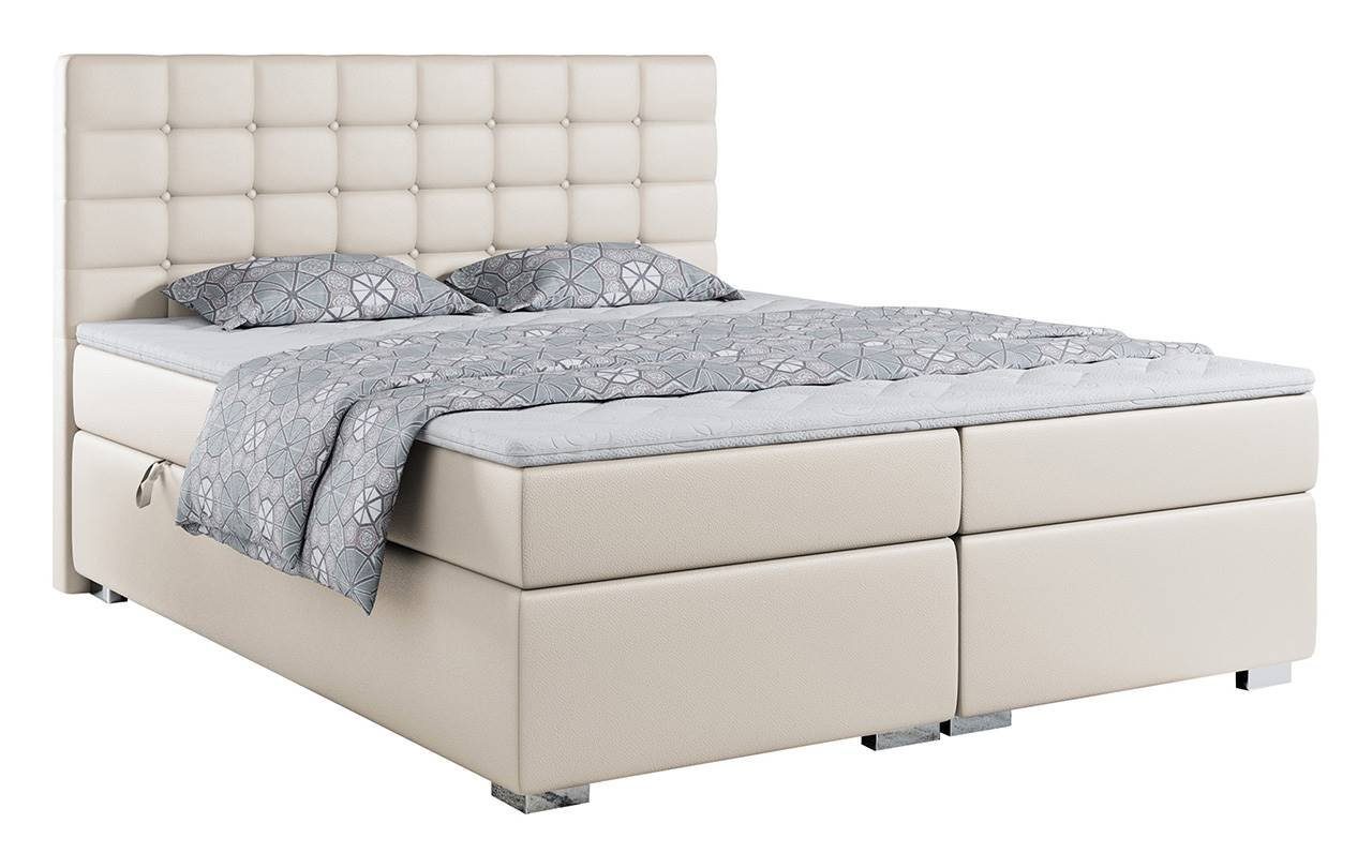 MKS MÖBEL Boxspringbett SUSAN, Doppelbett mit Multipocket-Matratze, Topper-Polsterbett mit Bettkasten