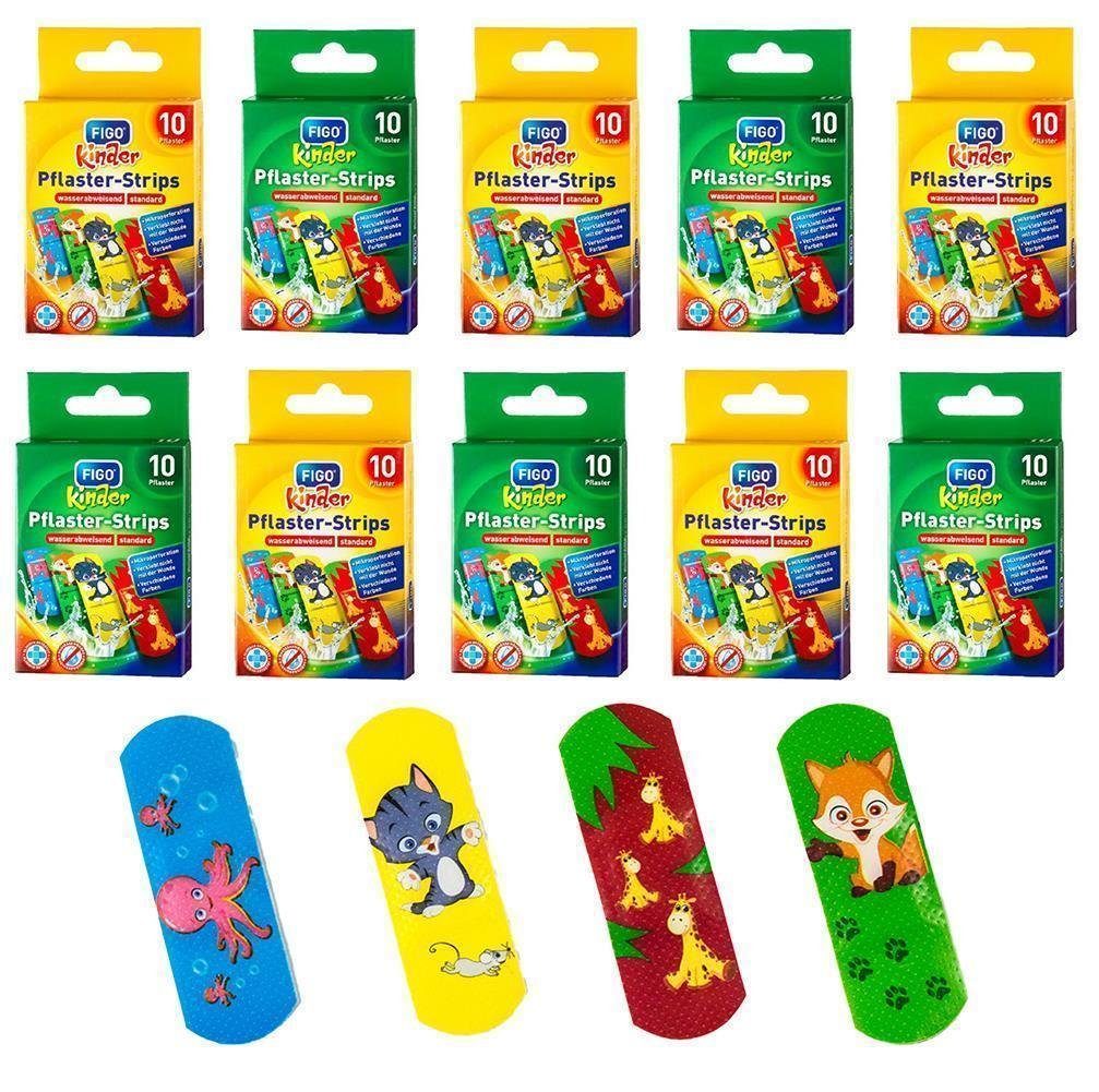 Fixierpflaster 100 Stück FIGO Kinderpflaster verschiedene Motive, 10 Packungen + 1