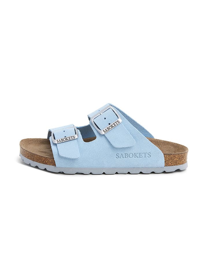 SABOKETS Leder-Pantoletten in Hellblau günstig kaufen