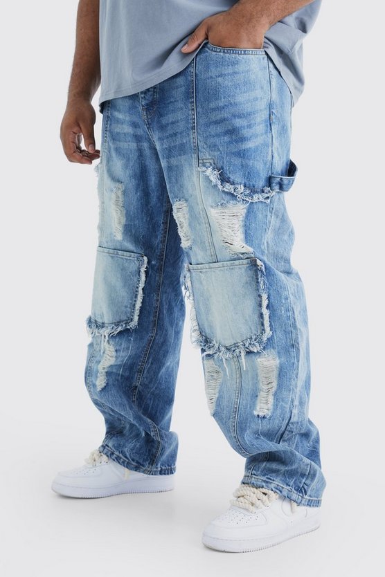 Plus lockere Cargo-Jeans mit Rissen