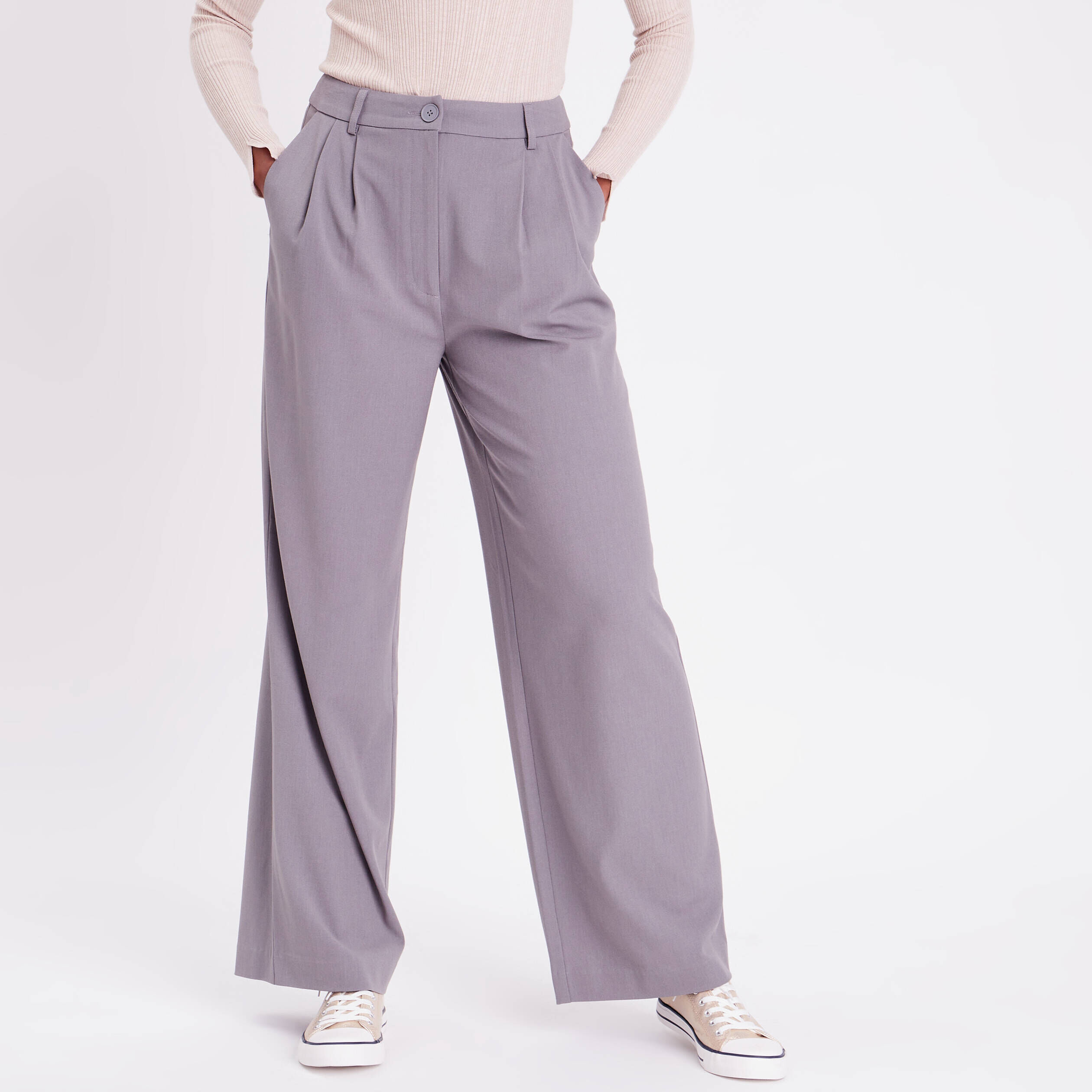Pantalon city droit pinces gris foncé femme | Cache Cache