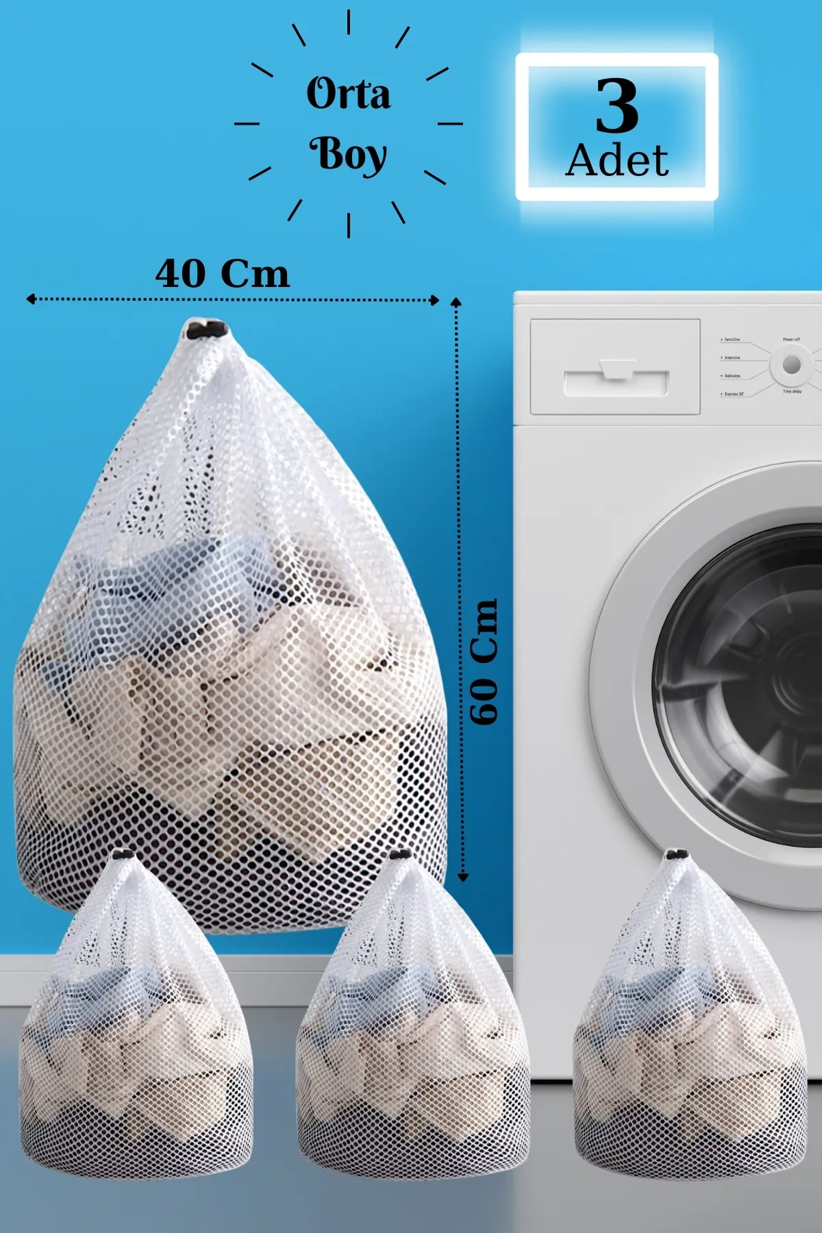 Znp Home  LBag | 3er Wäschenetz mit Kordel 40x60 cm | Sockenvorhangnetz