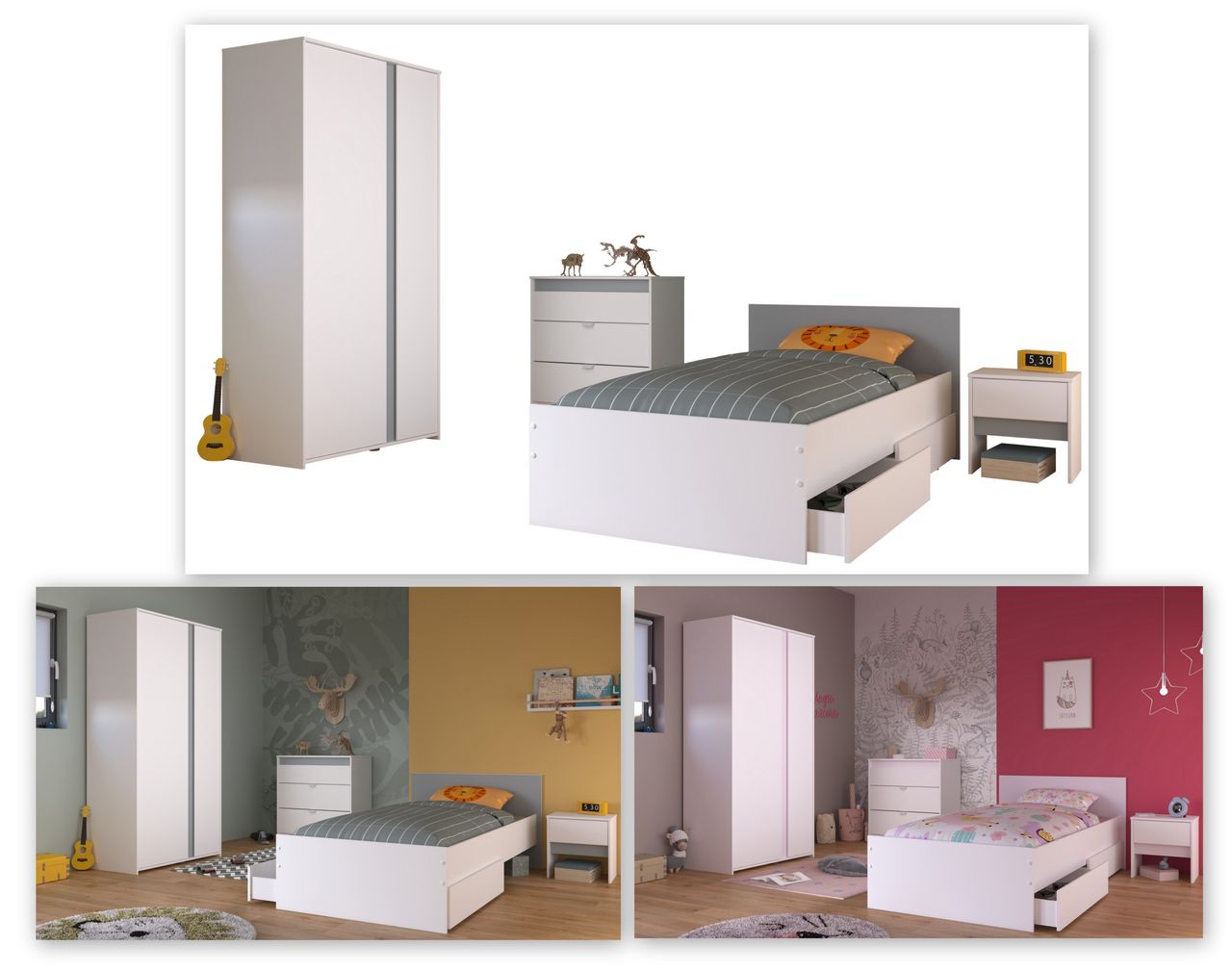 Parisot Kinderzimmer, 5-tlg., Pirouette 22 - Farbige Einsätze drehbar - Pink oder Blau