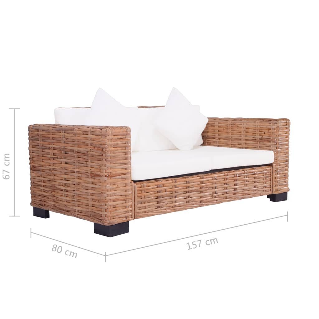 vidaXL Loungesofa 2-tlg. Gartensofas mit Polster Natürliches Rattan