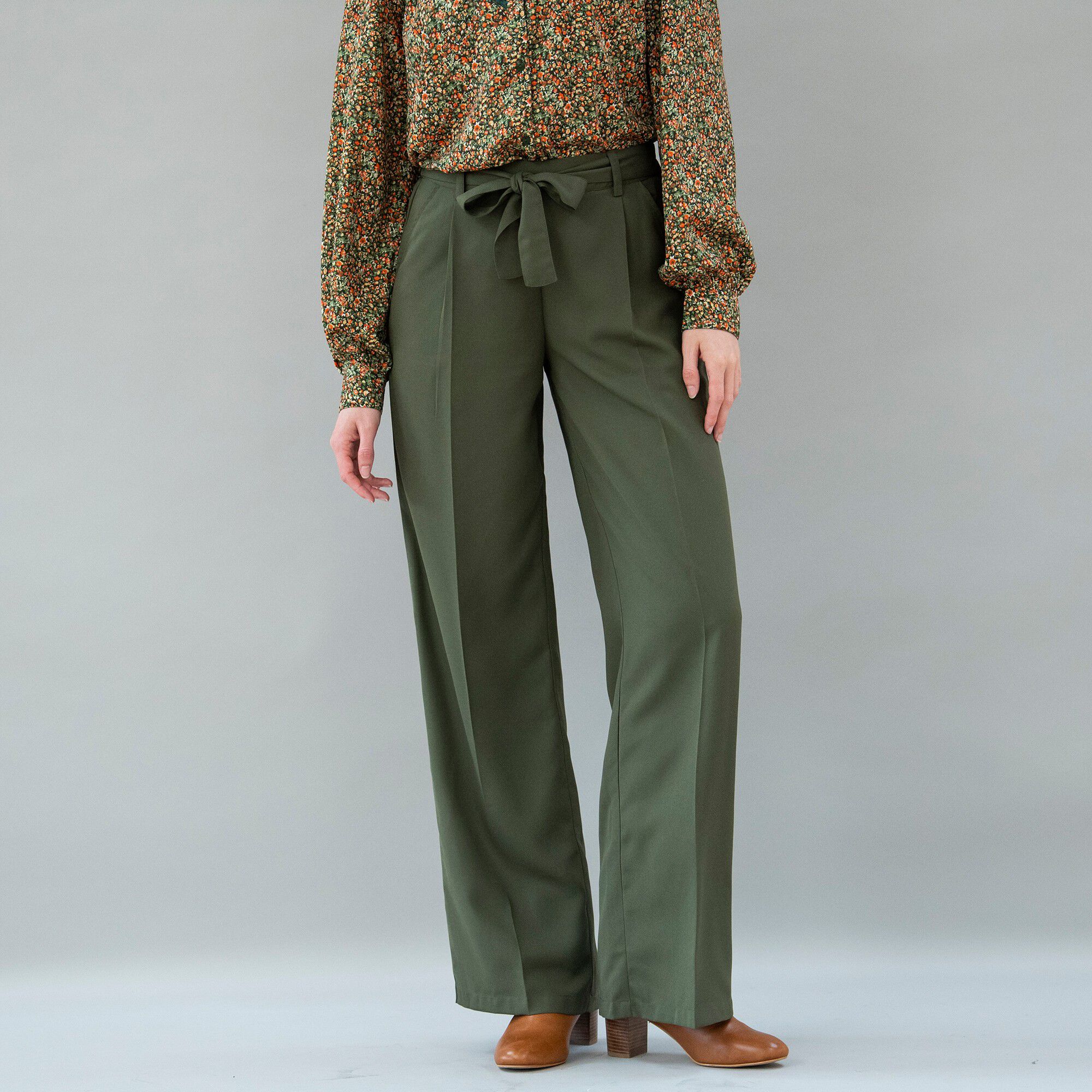 Pantalon large fluide, taille ceinturée, uni