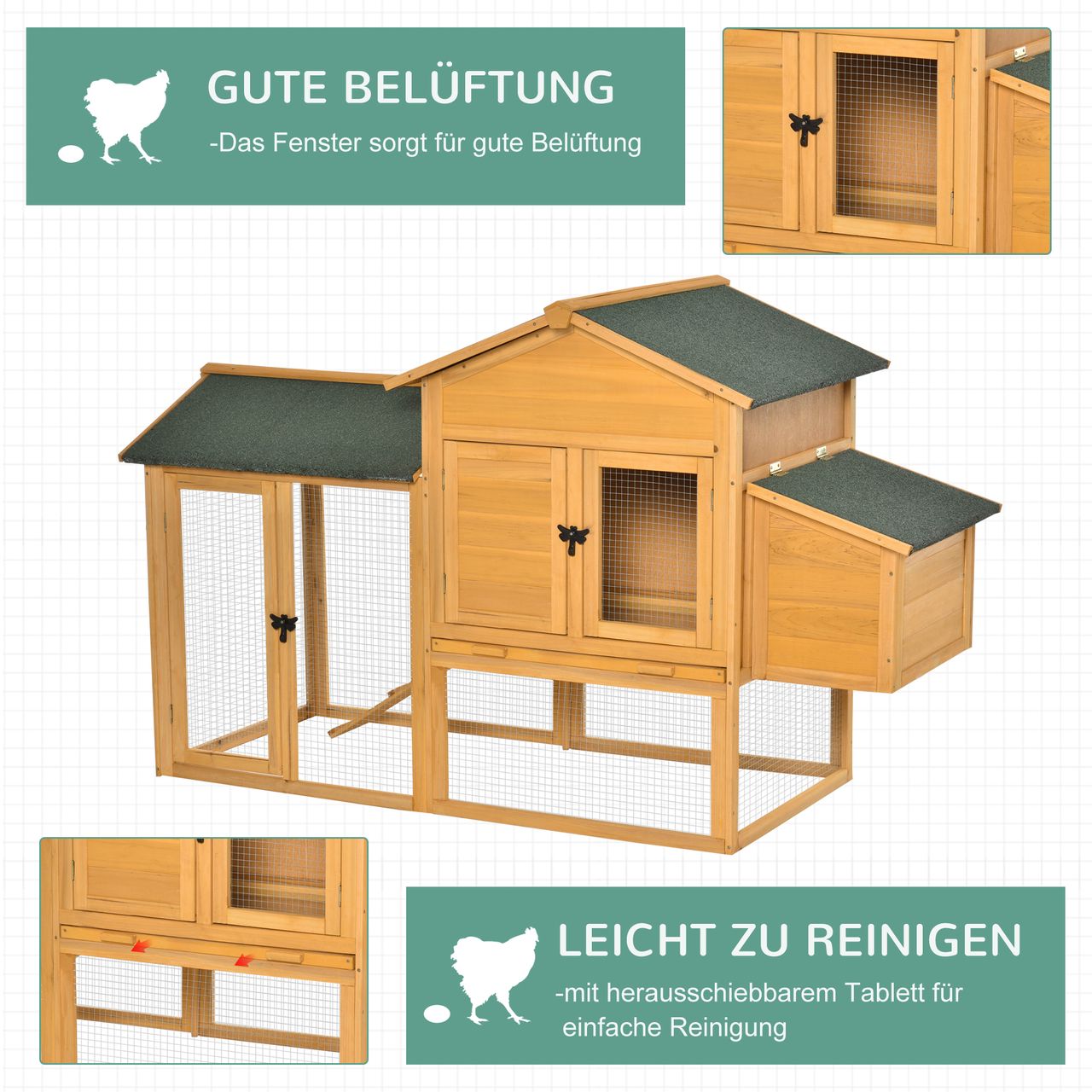 PawHut Zwerghühnerstall Zwerghühnerhaus Auslauf Geflügelstall Nistkasten Holz