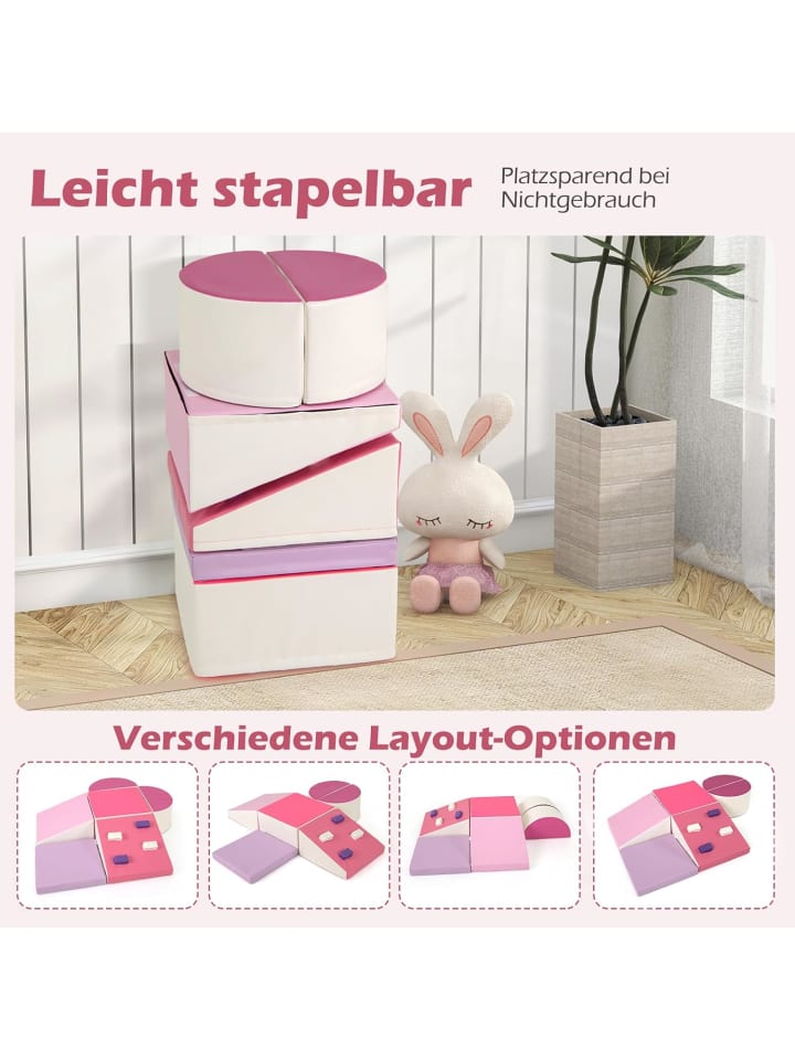COSTWAY 6 tlg. Softbausteine Kinder mit Kletterfelsen in Rosa günstig kaufen onesize