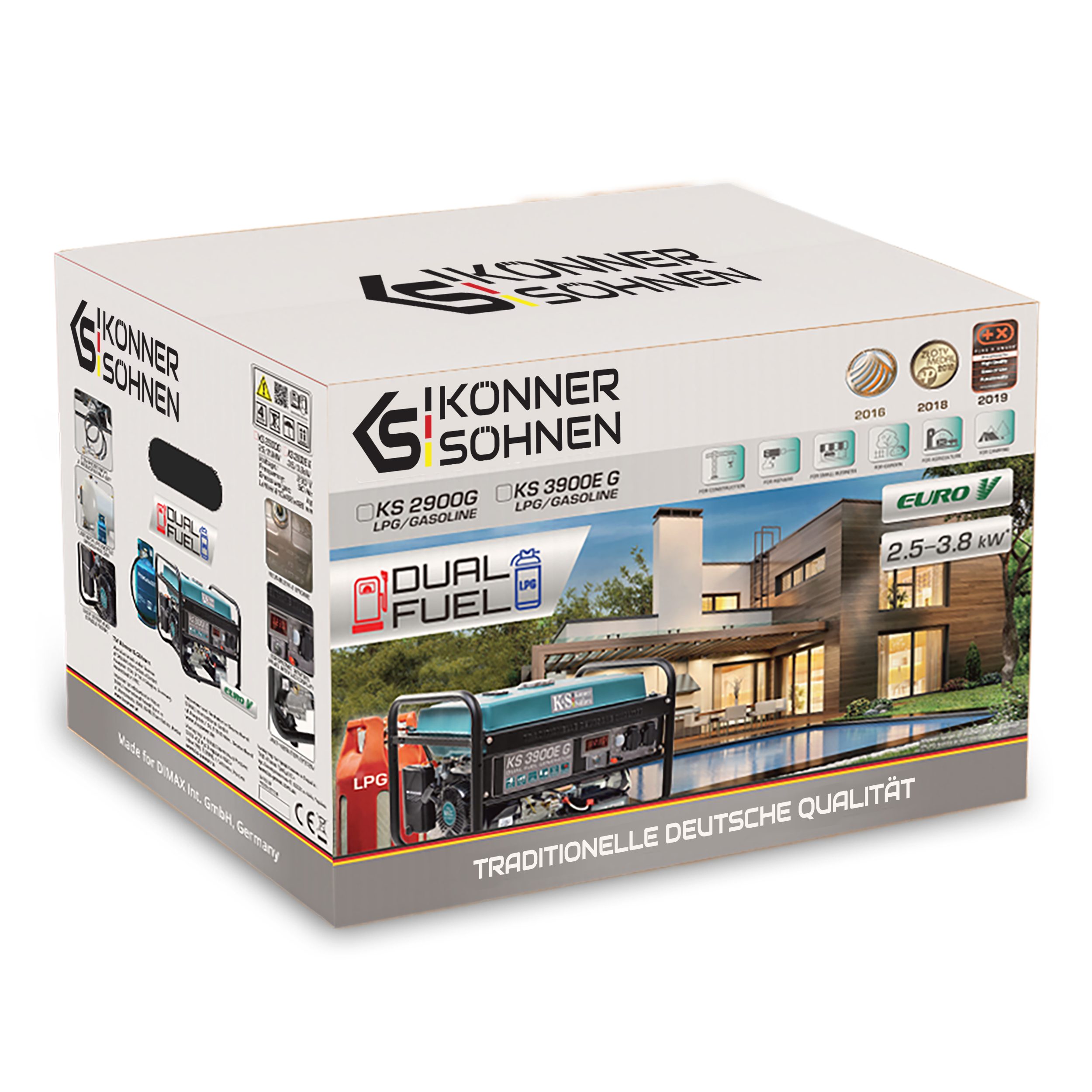 Könner & Söhnen Stromerzeuger KS 2900G, 2,90 in kW, (Packung, 1-tlg), 2x16A (230 V), 12 V, automatischer Spannungsregler (AVR)