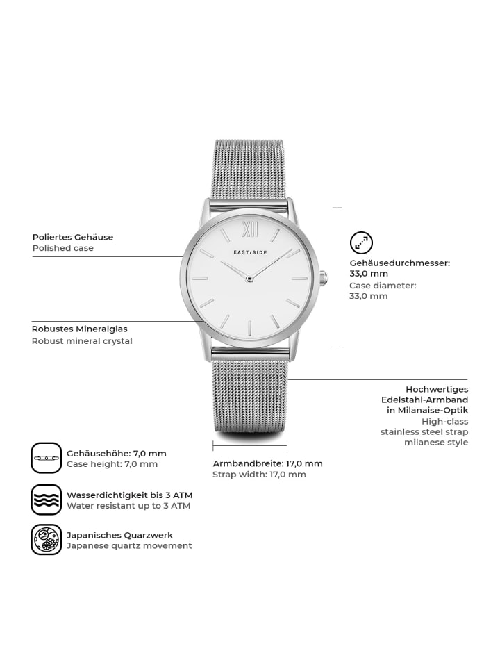 Eastside NY Damen Quarzuhr silber Edelstahl silber in silber günstig kaufen 20 cm