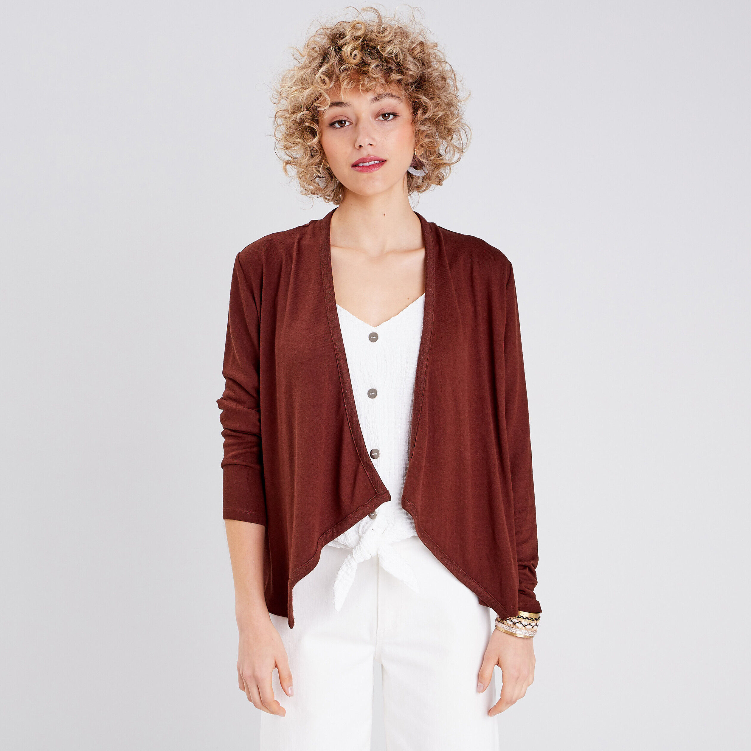 Cardigan col en V marron femme | Cache Cache