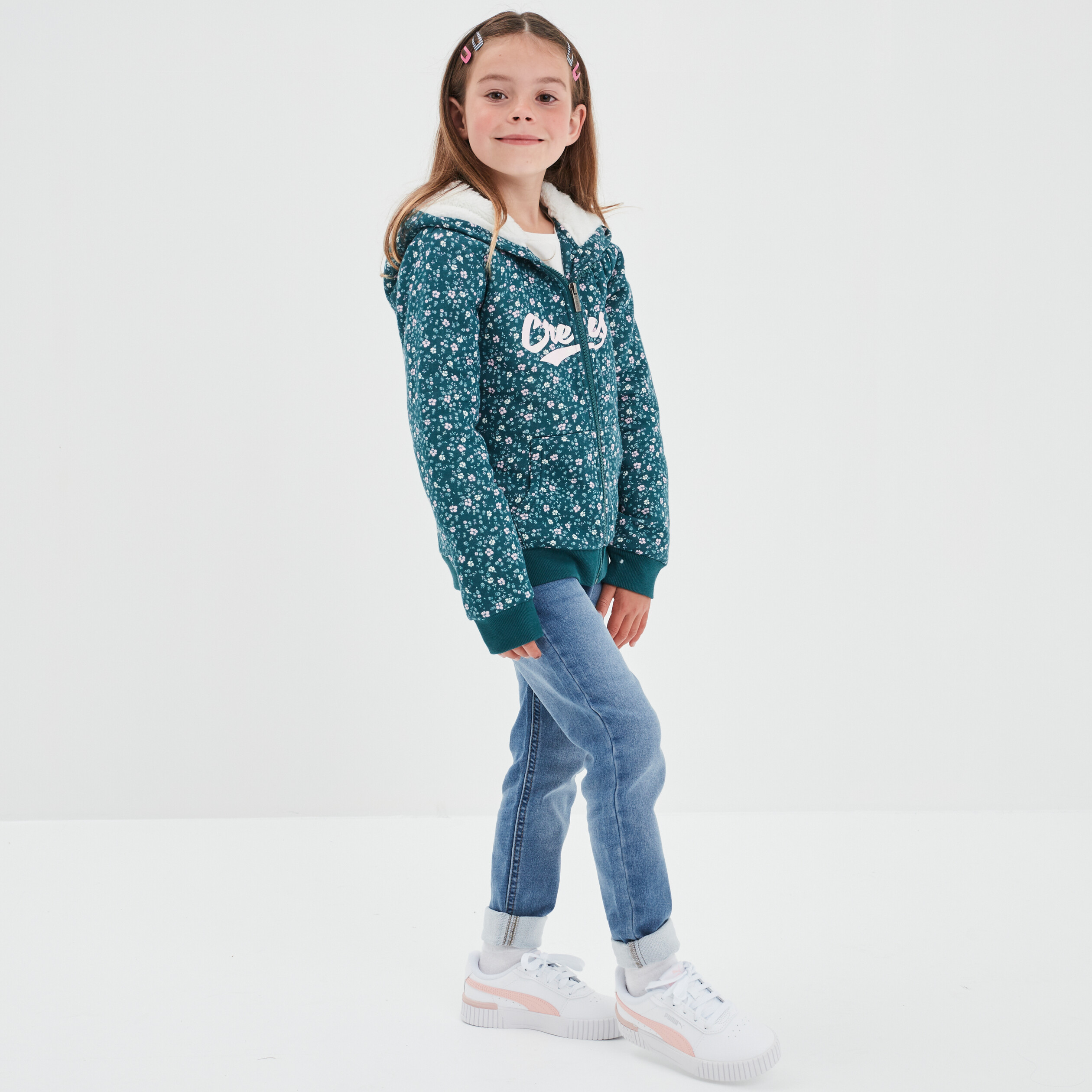 Gilet doublé à capuche vert foncé fille | La Halle