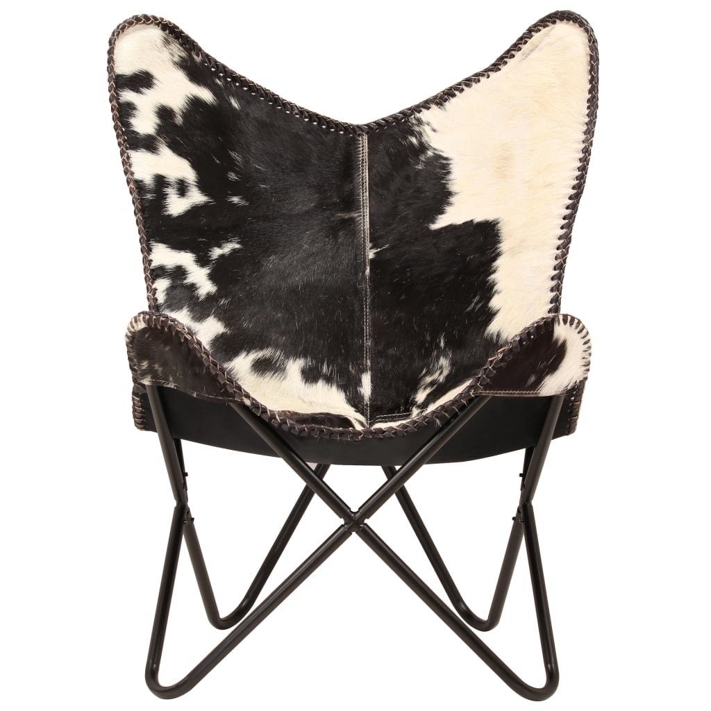 vidaXL Sessel Butterfly-Sessel Schwarz und Weiß Echtes Ziegenleder (1-St)