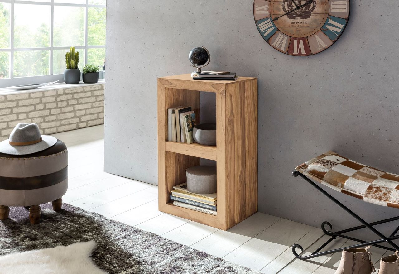 Wohnling Akazie Standregal Massiv 88 cm mit 2 Böden Massivholz