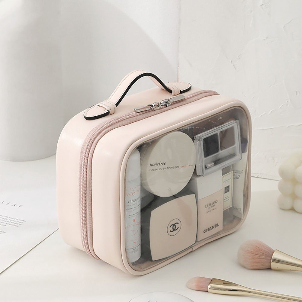 Runxizhou Kosmetikkoffer Transparent Kosmetiktasche, Doppelte Lage Reise Kulturbeutel (Rosa) (1-tlg)