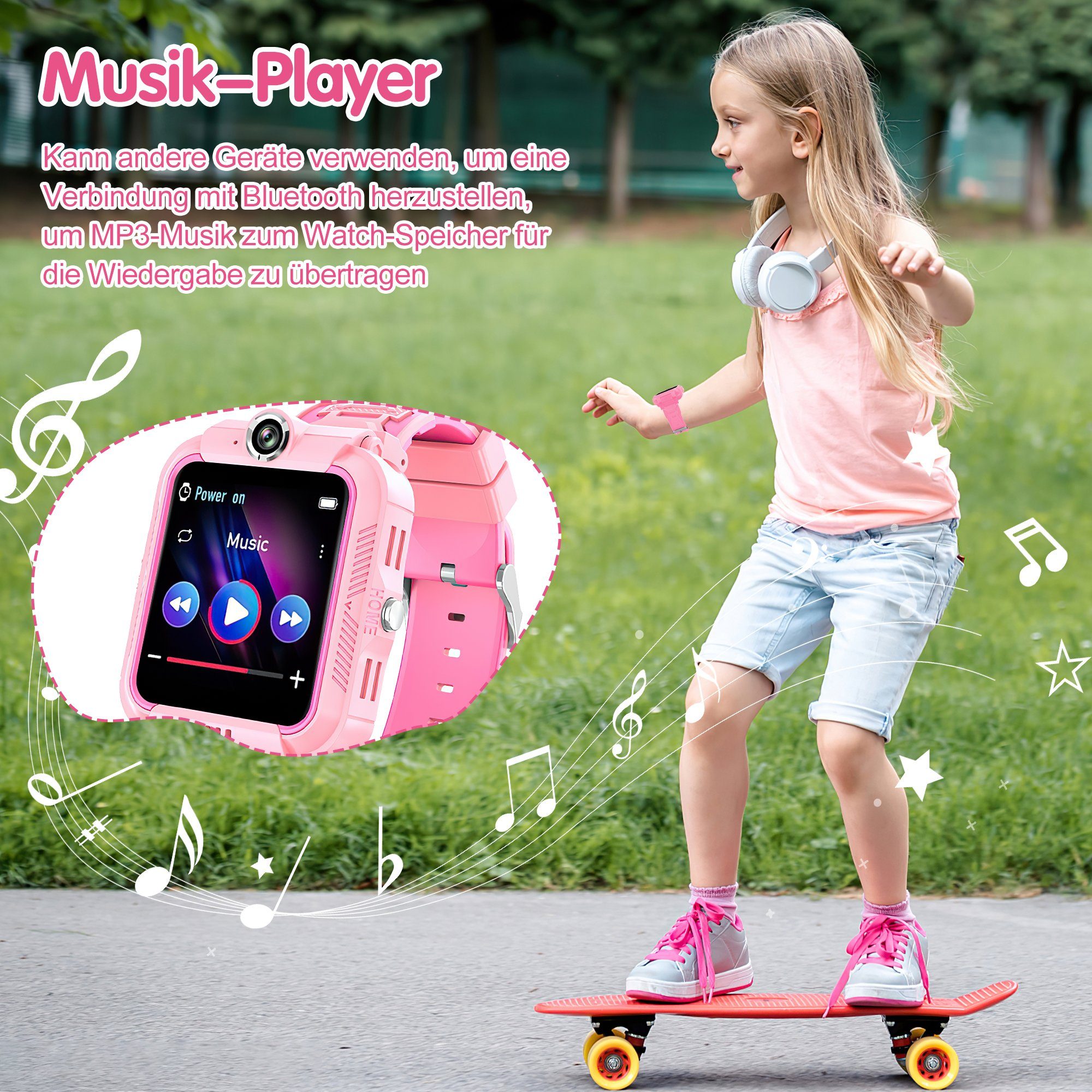 Tisoutec Kinder Smartwatch Telefon,Anrufe,Nachrichten, Smartwatch (Smartwatch (1.4 cm/ martwatch Telefon für Kinder - 4G, Kamera,telefonieren Zoll Zoll), Speicher 1+8G