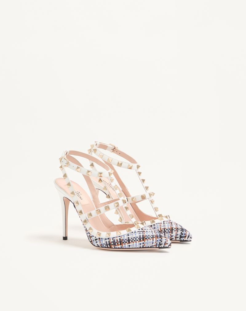 Rockstud pumps i vævet stof 100 mm