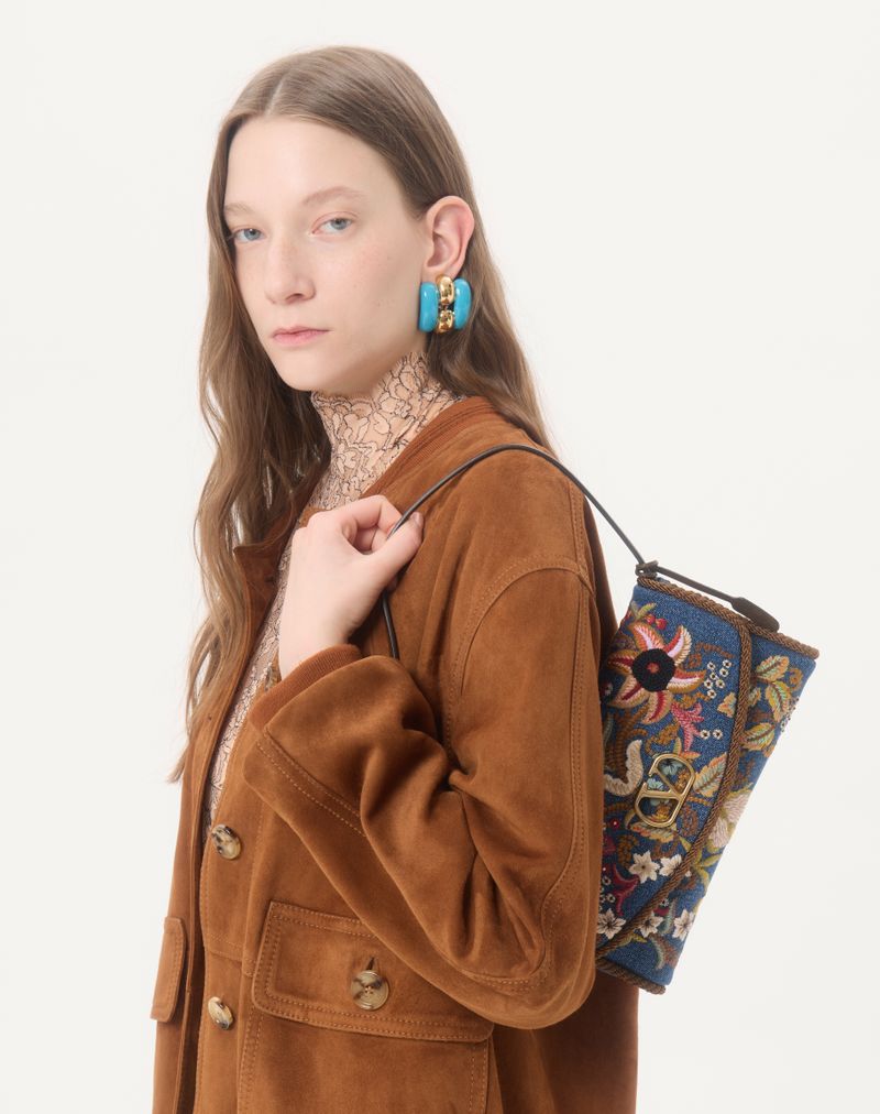 Valentino Garavani Devain lille broderet denim skuldertaske