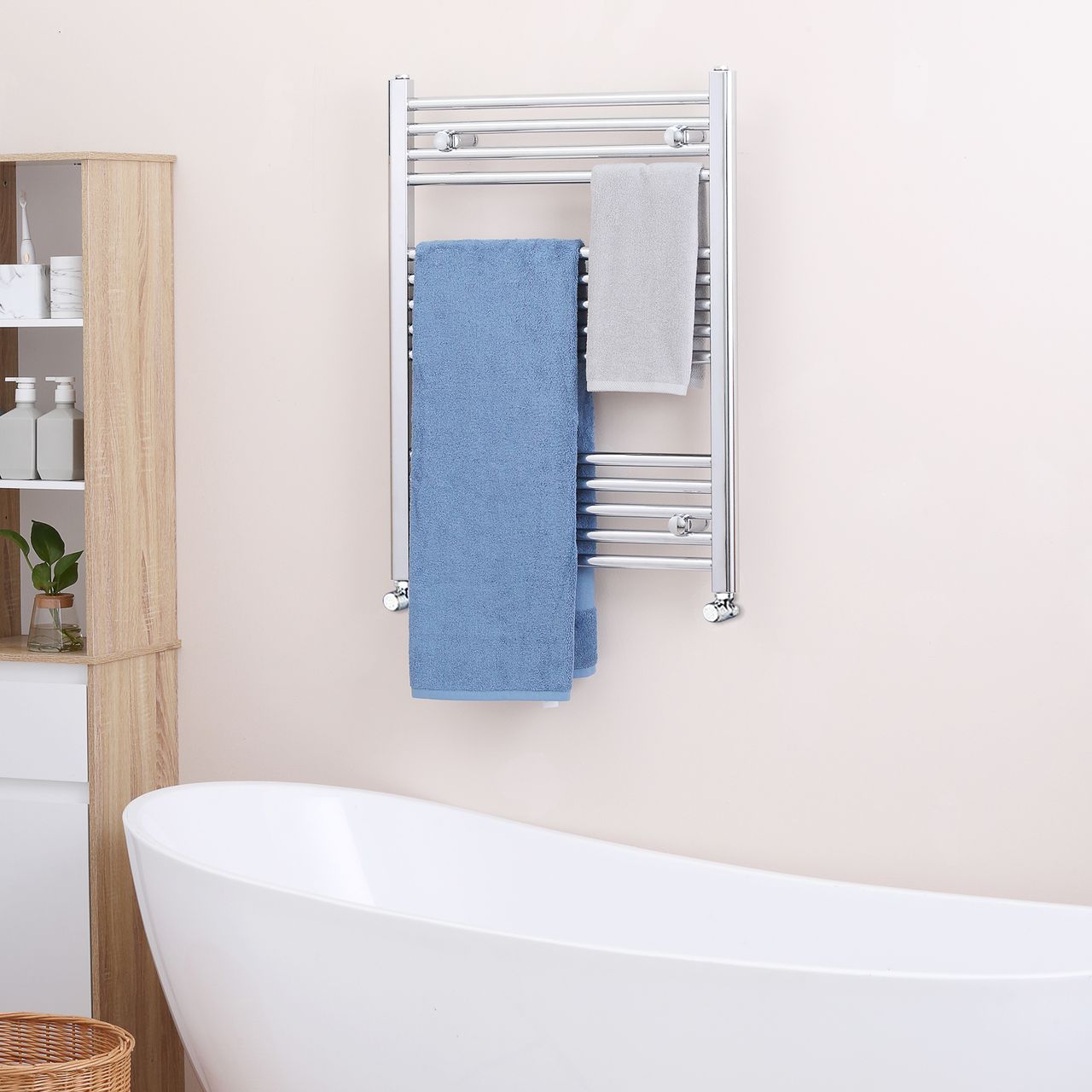 HOMCOM Handtuchheizkörper hydronische Handtuchwärmer Handtuchtrockner Badheizkörper 14 Heizstäbe Heizkörper für Badezimmer Wandmontage Kohlenstoffstahl Silber 600 x 800 mm
