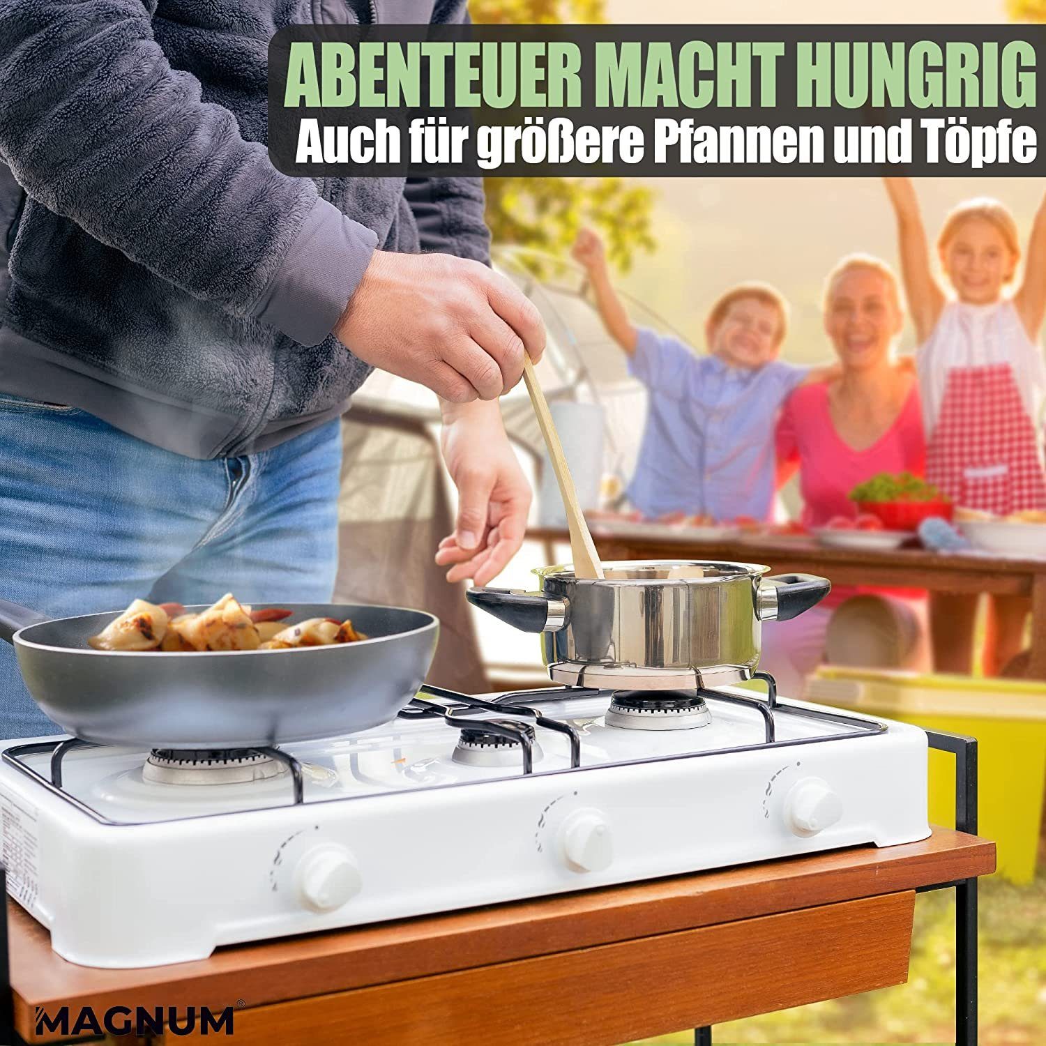 Magnum Wave Gaskocher MAGNUM Trio - 3- Flammiger Campingkocher, (Camping-Set, 1-St., Ideal für Camping und Angeln), Gaskocher Trio inkl. Gasschlauch - Campingkocher