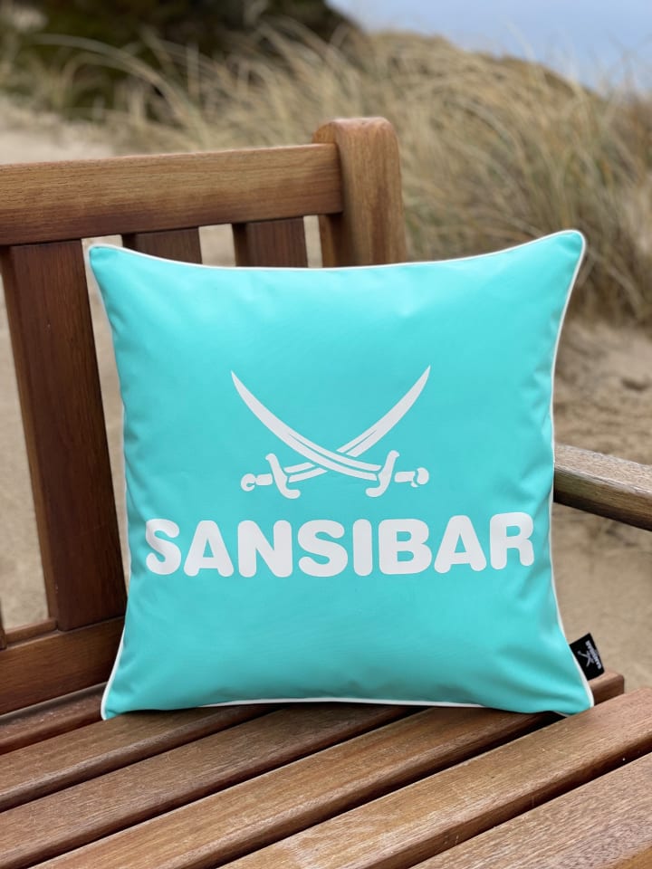 Sansibar Outdoor-Kissen mit Füllung in Türkis/Offwhite, 45x45 cm günstig kaufen 45x45 cm