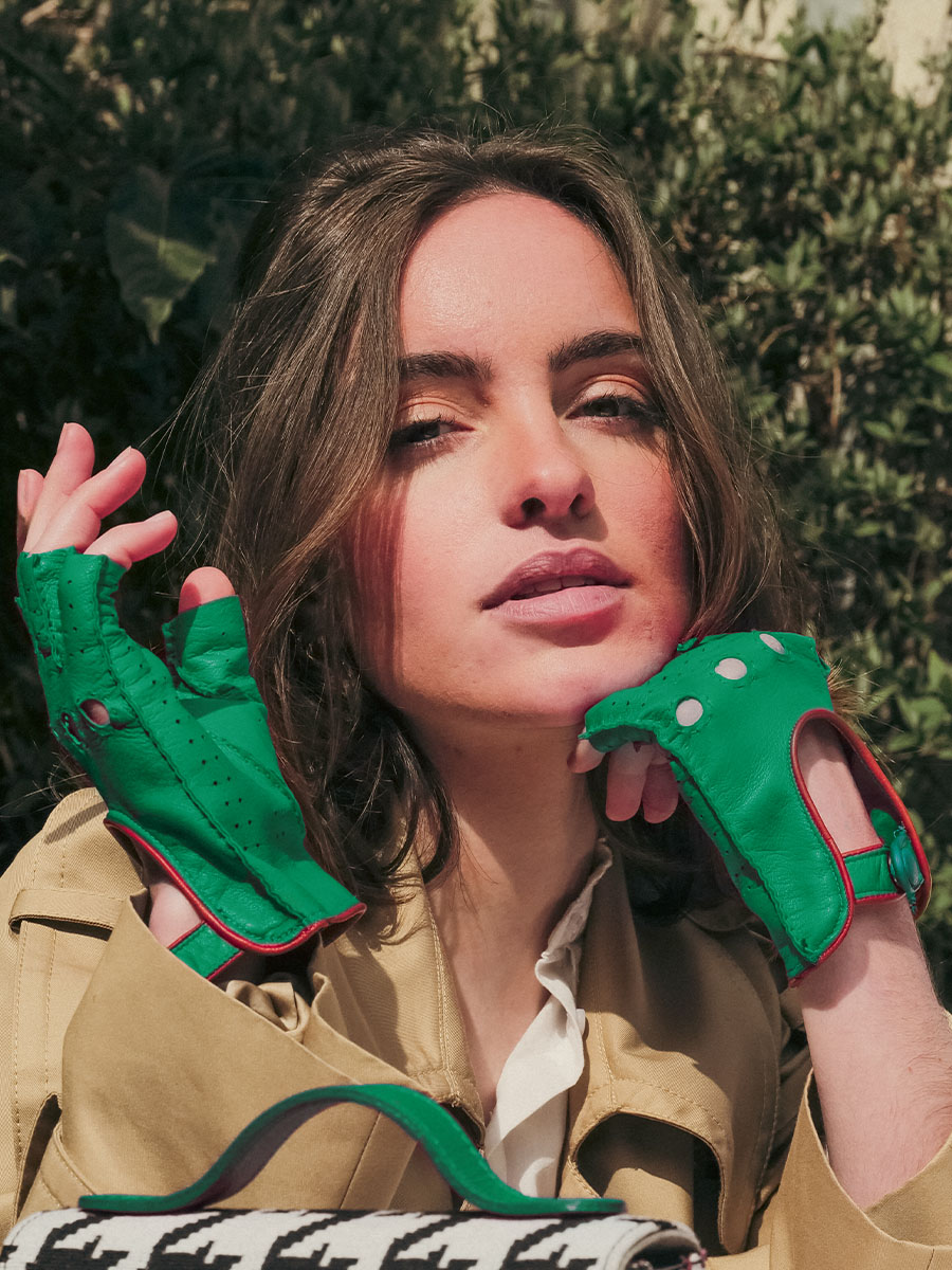 Mitaines Pilote Femme - Vert / Naturel
