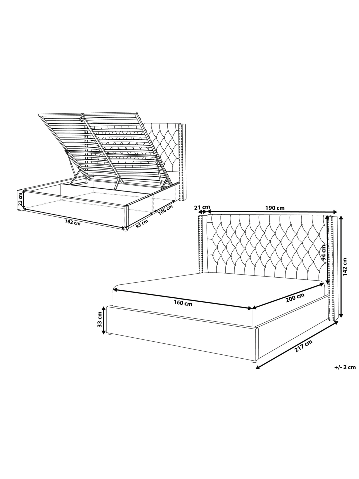 Beliani Doppelbett LUBBON in Grau - (W) 190 x (H) 144 x (L) 217 cm günstig kaufen onesize