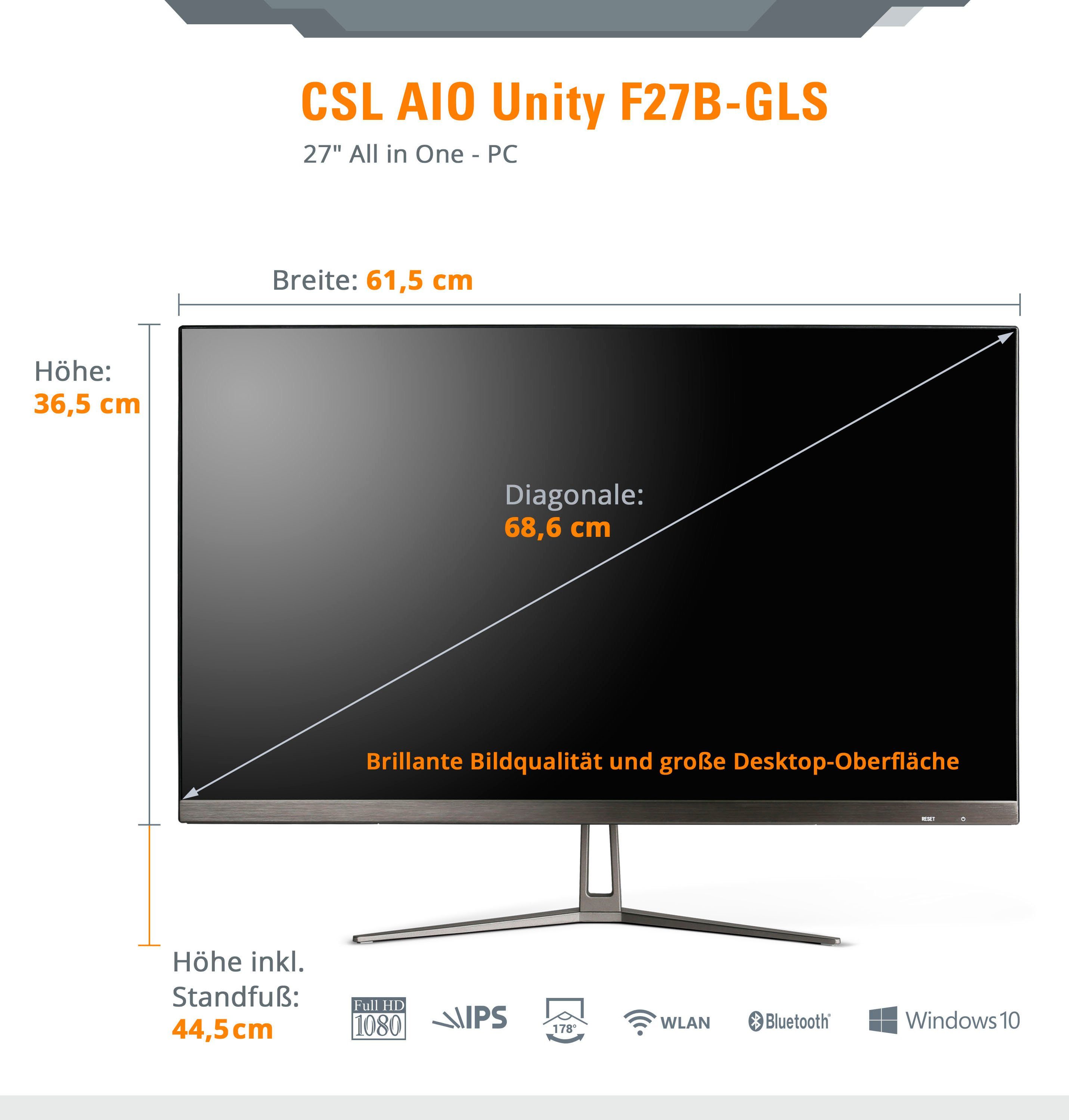 CSL Unity F27-GLS mit Windows 10 Pro All-in-One PC (27 Zoll, Intel® Celeron Celeron® N4120, UHD Graphics 600, 8 GB RAM, 256 GB SSD)