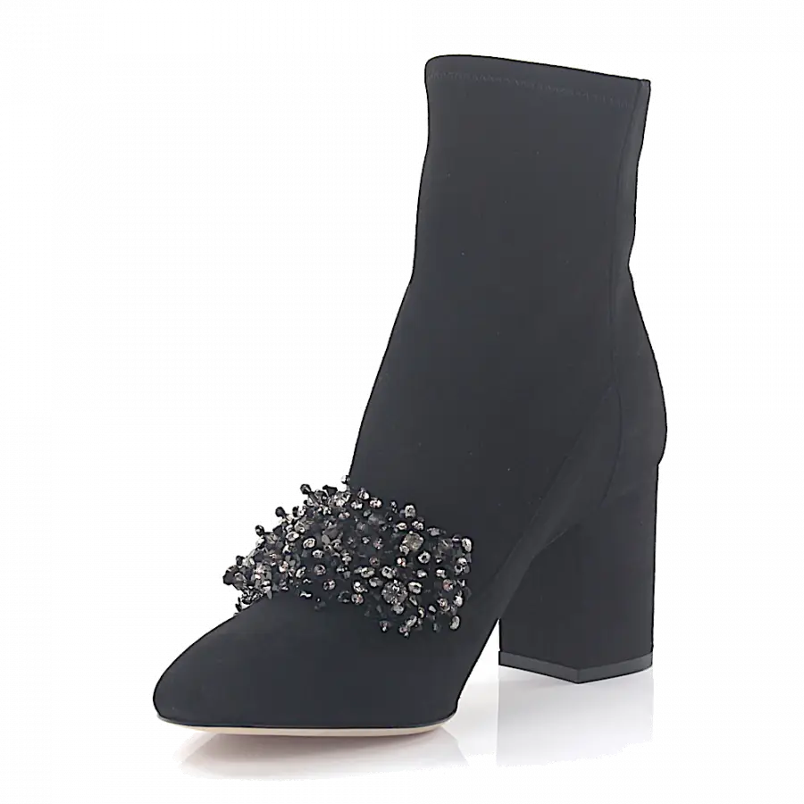 Elie Saab - Stiefeletten Kalbsleder Stretch Veloursleder Schmuckstein schwarz - schwarz