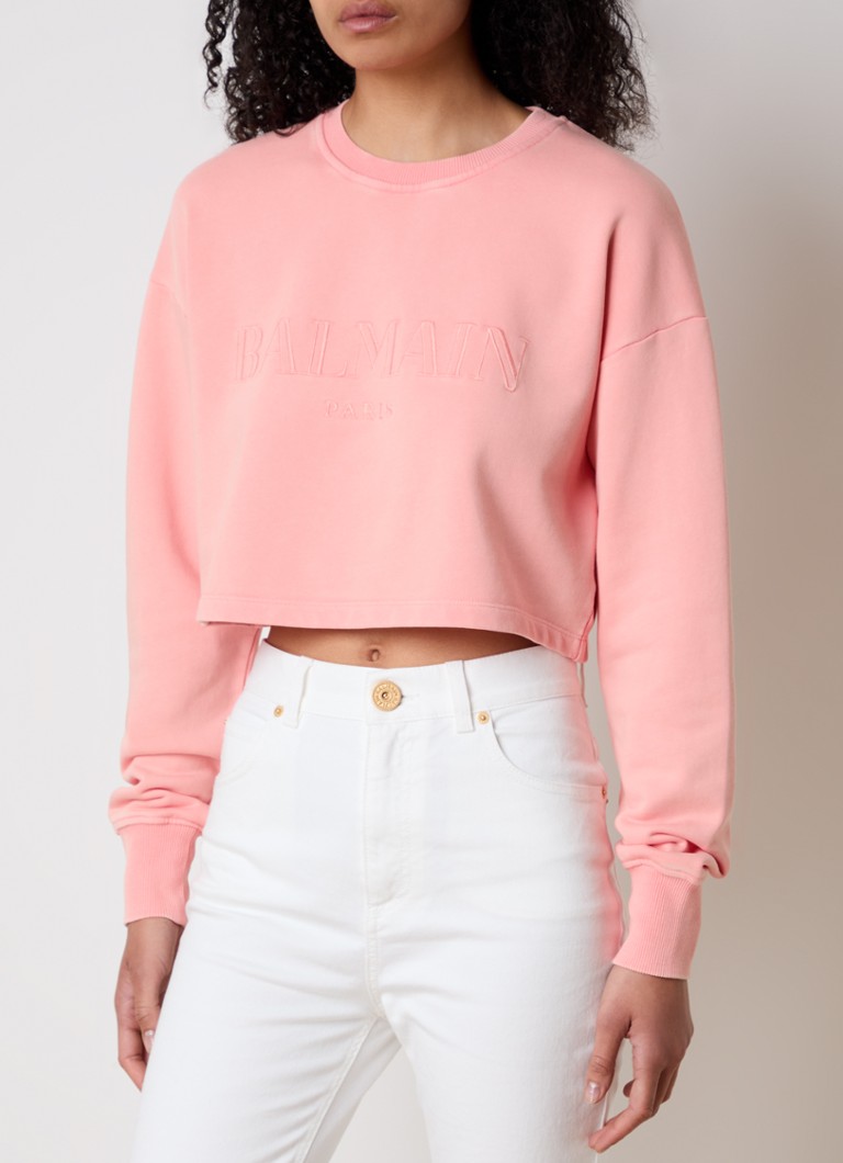 Krátký svetr Balmain s výšivkou loga