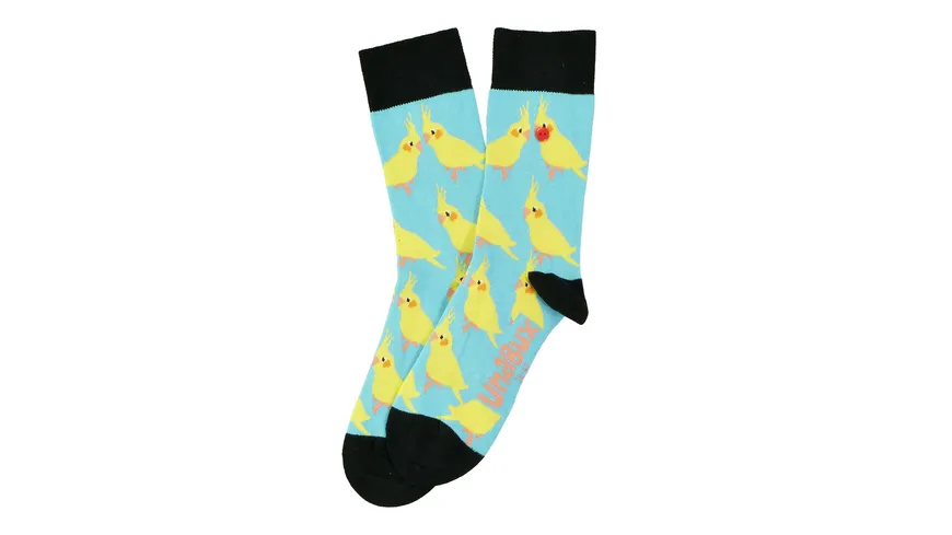 Unabux Unisex Socken Vogel schwarz, türkis, gelb