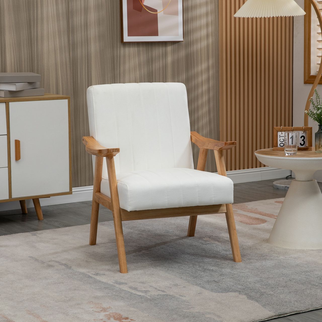 HOMCOM Polstersessel Wohnzimmersessel mit Armlehnen Naturholz Farbe: Creme