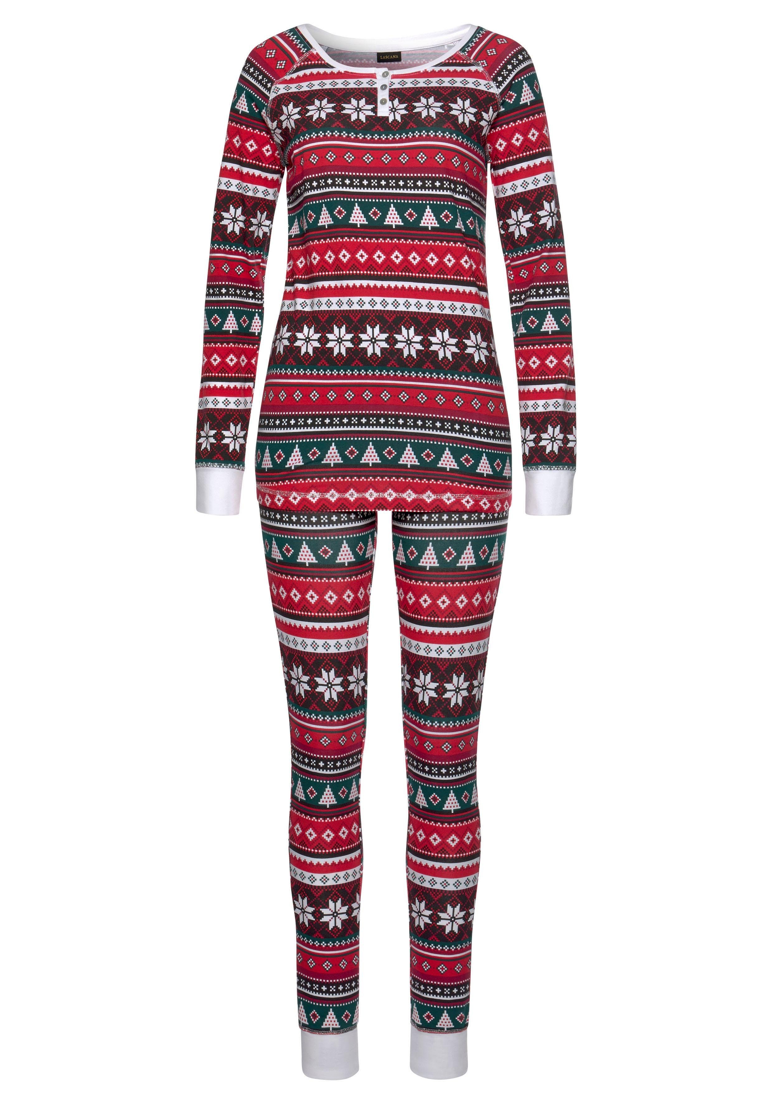 LASCANA Pyjama (2 tlg., 1 Stück) mit weihnachtlichem Muster