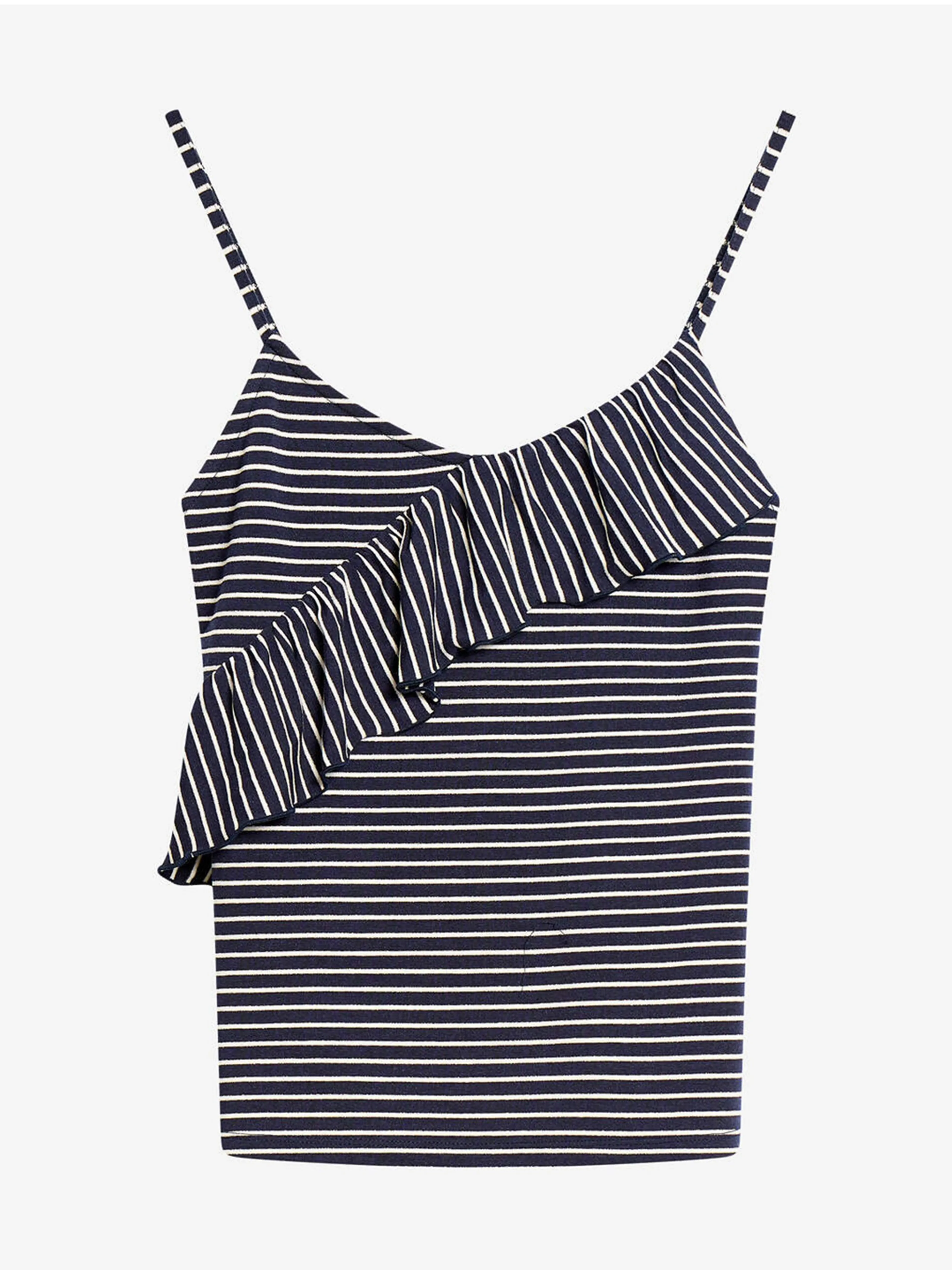 Dunkelblau gestreiftes Tank-Top mit Rüsche ORSAY