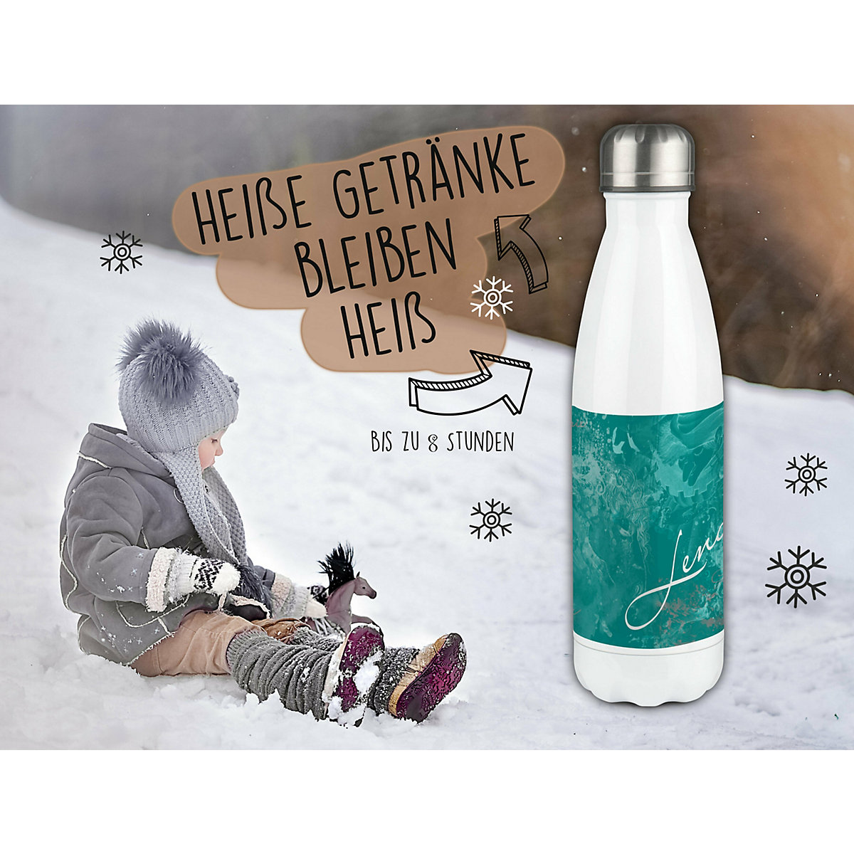Edelstahl Kinder Thermoflasche / Trinkflasche bunt Traum Farbe petrol Spülmaschinenfest, Auslaufsicher, Bruchfest, Doppelwandig, Für Heißgetränke geeignet, Mit Deckel, Isoliert