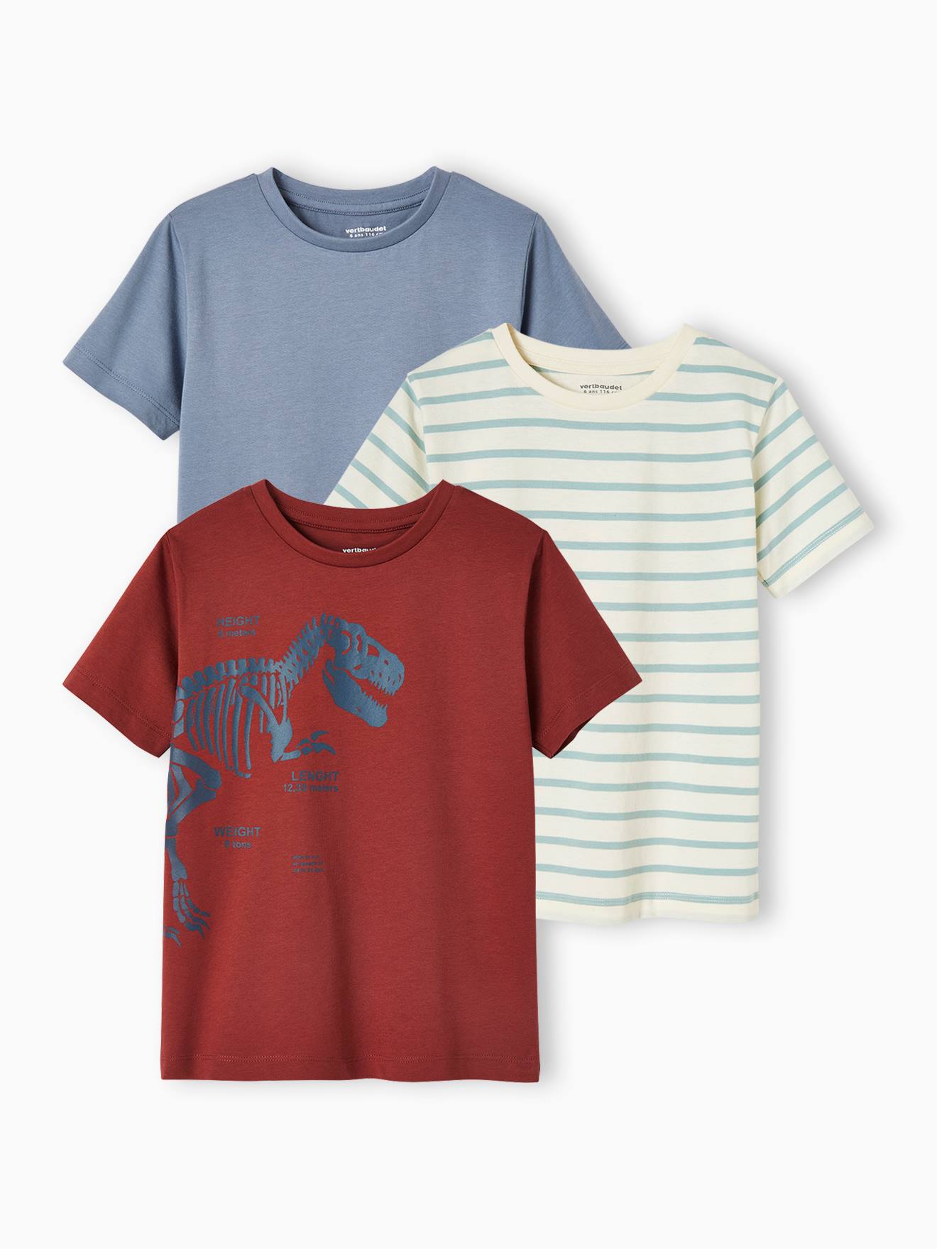 Lot de 3 T-shirts Basics garçon manches courtes lot mastic