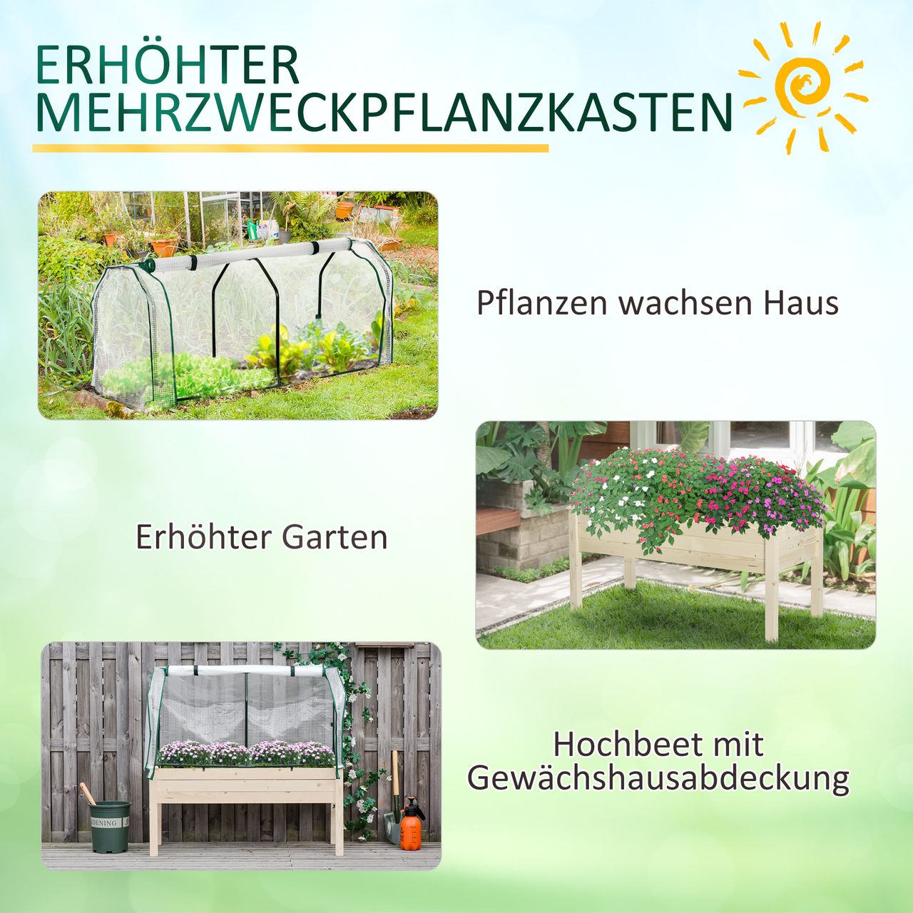Outsunny Hochbeet Frühbeet mit Gewächshaus, Gemüsebeet mit Stoffauskleidung