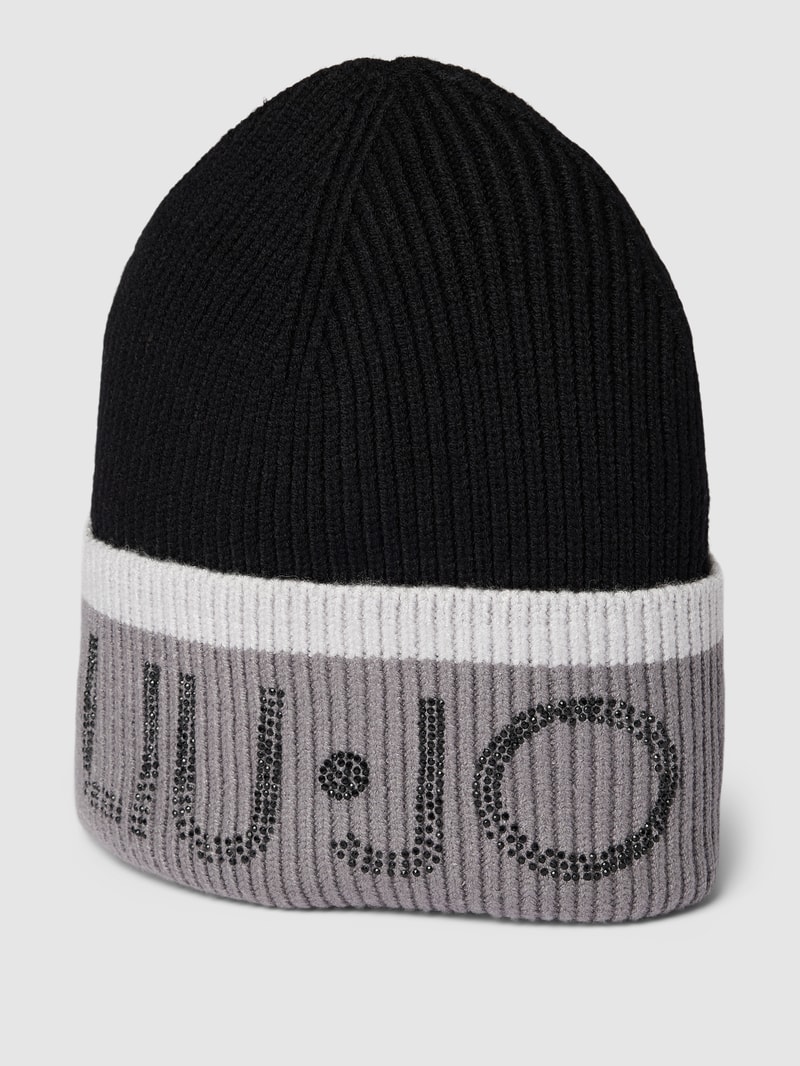 Beanie im Colour-Blocking-Design mit Strasssteinbesatz in schwarz