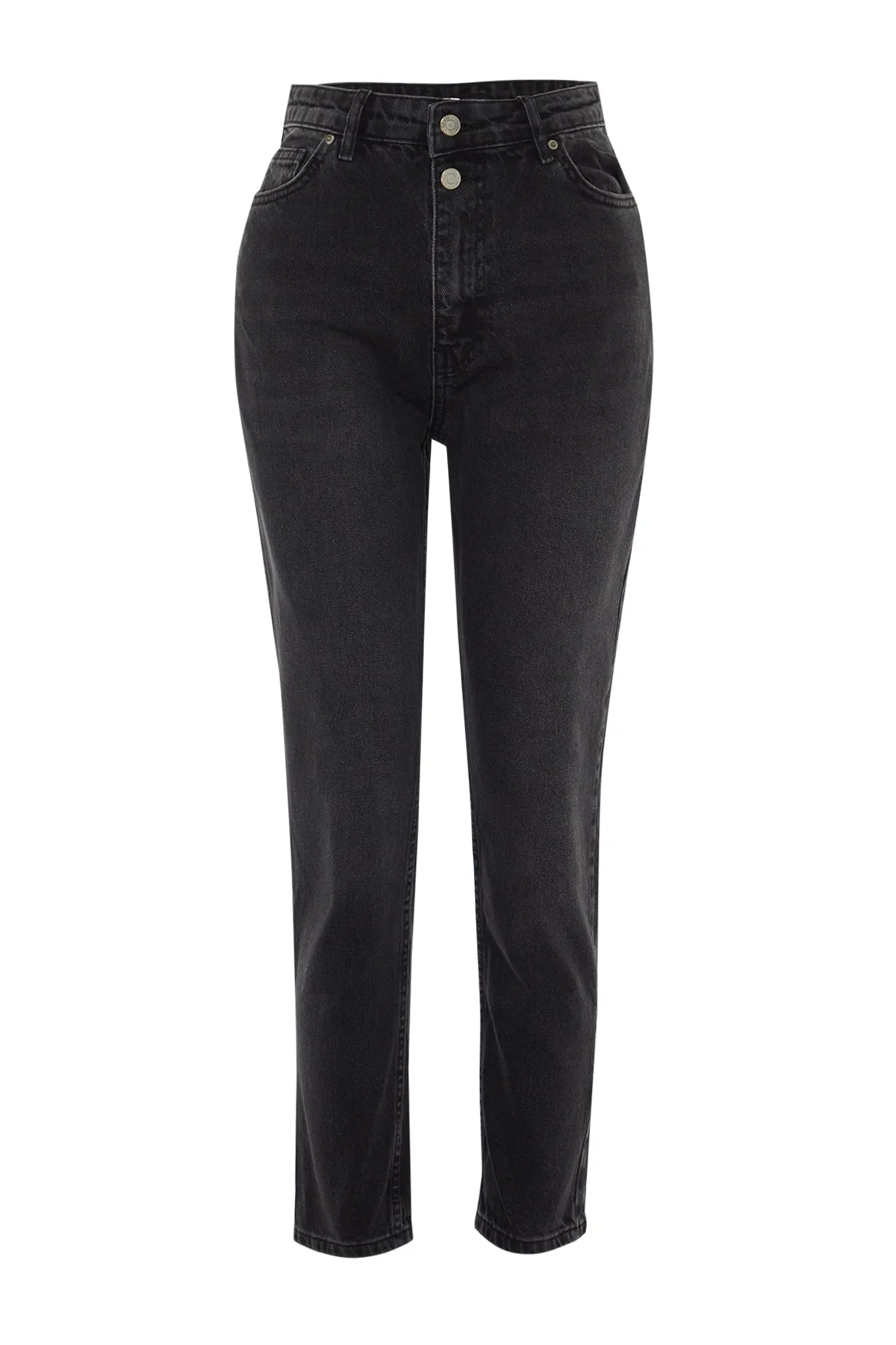 Trendyol Collection  Schwarze Mom-Jeans mit zwei Knöpfen und hoher Taille TWOSS21JE0153