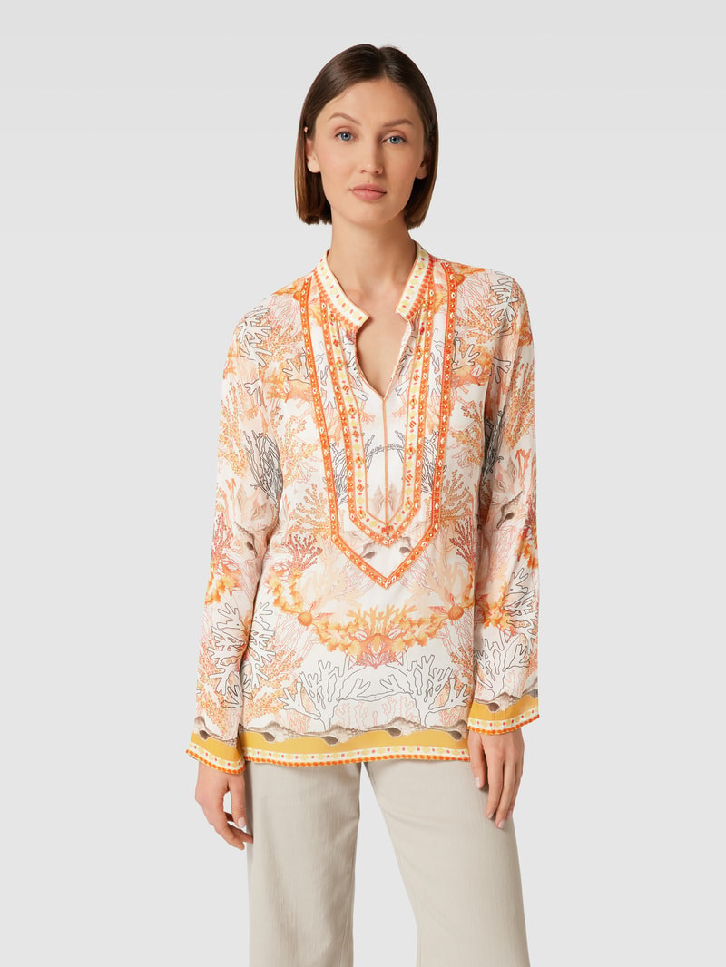 Bluse mit Ziersteinbesatz in koralle