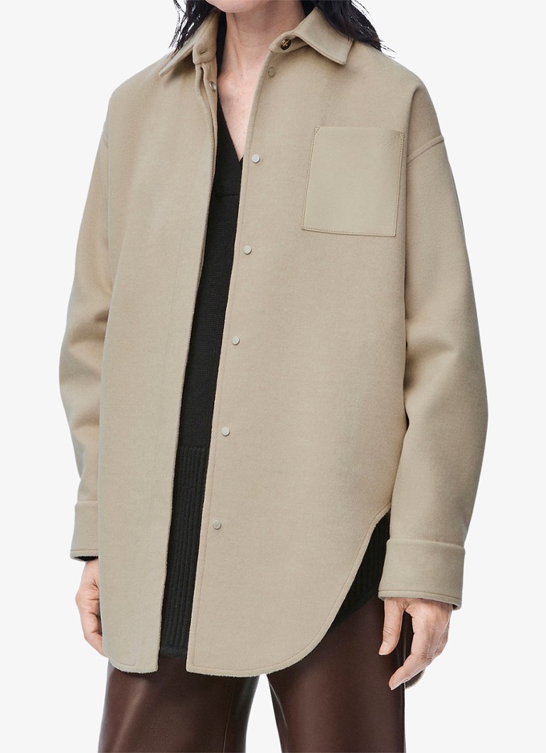 LOEWE Overshirt in cashmere blend with leather detail