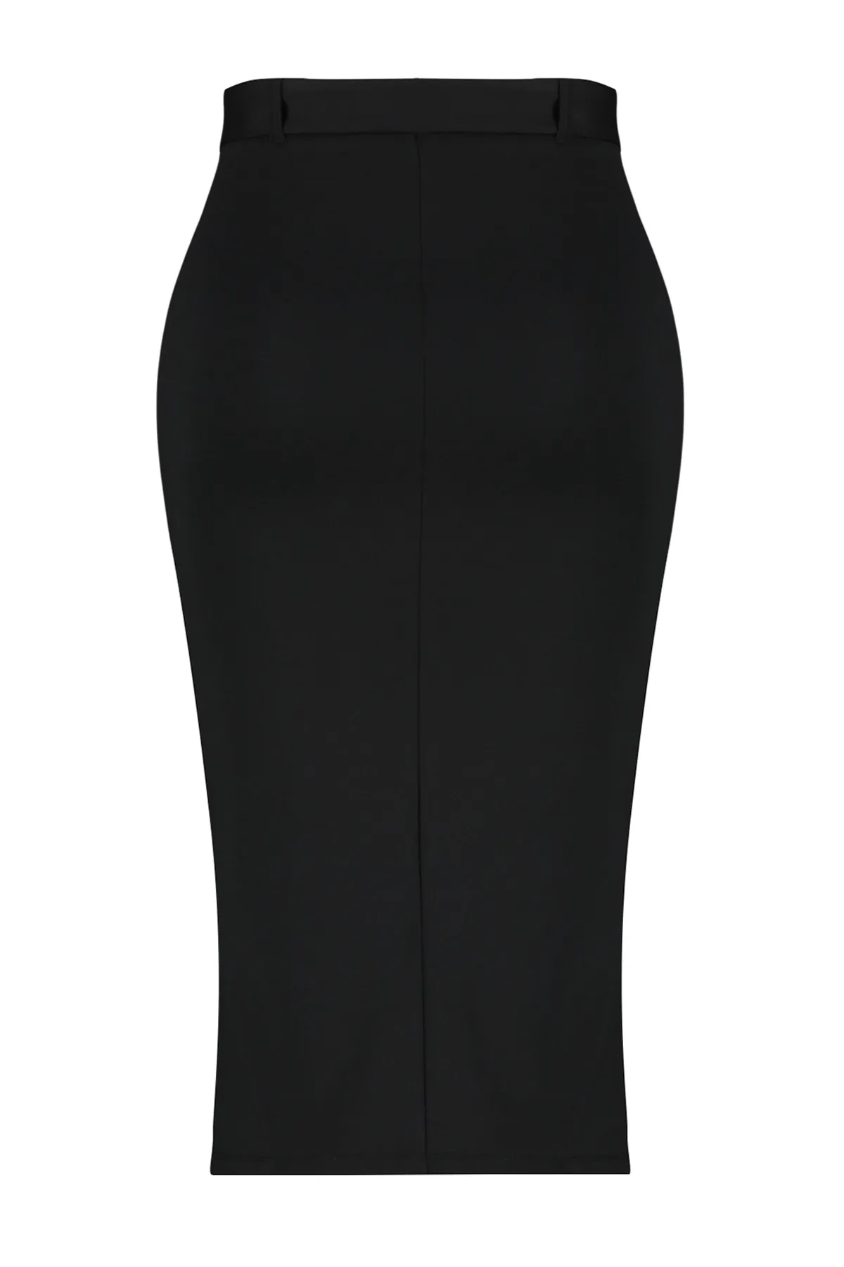 Trendyol Curve  Schwarzer Midi-Strickrock mit Schlitz und detailliertem Gürtel TBBSS24AZ00021