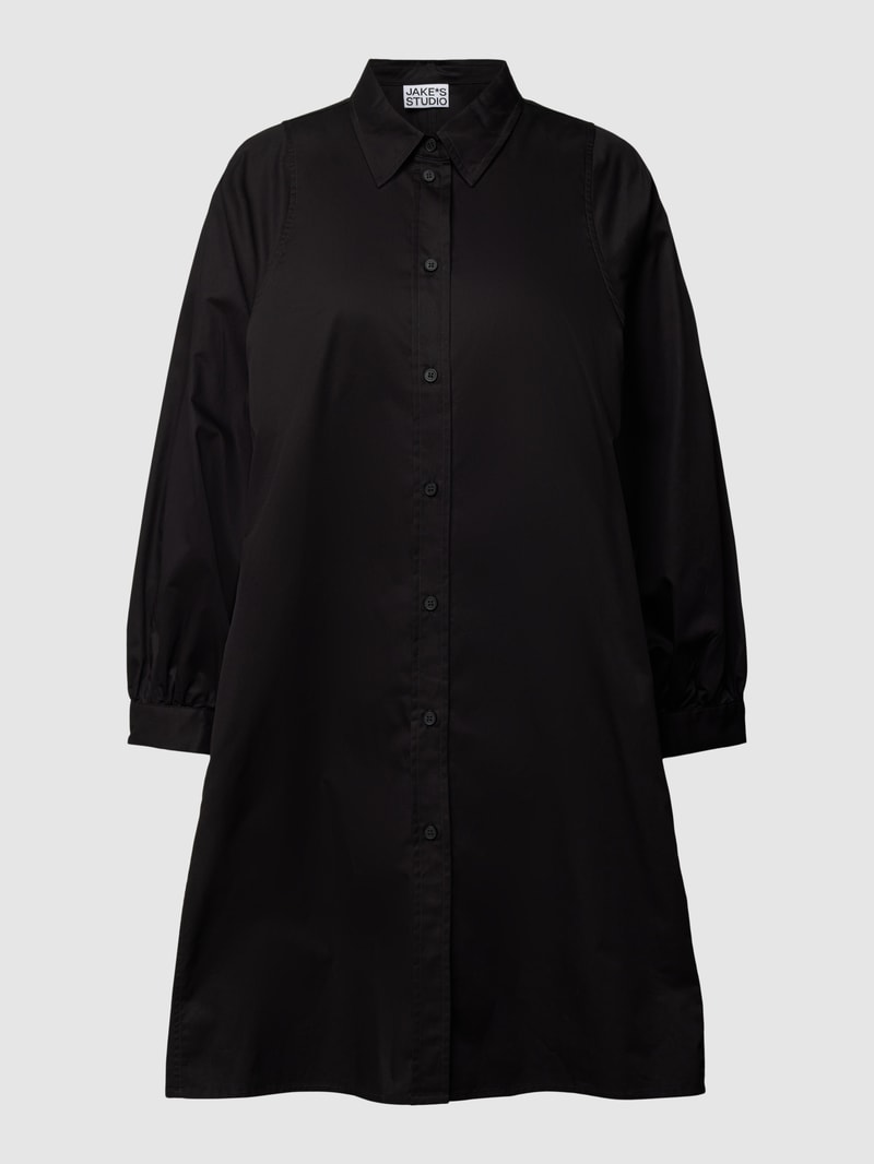 Knielanges Hemdblusenkleid mit Hemdblusenkragen in schwarz
