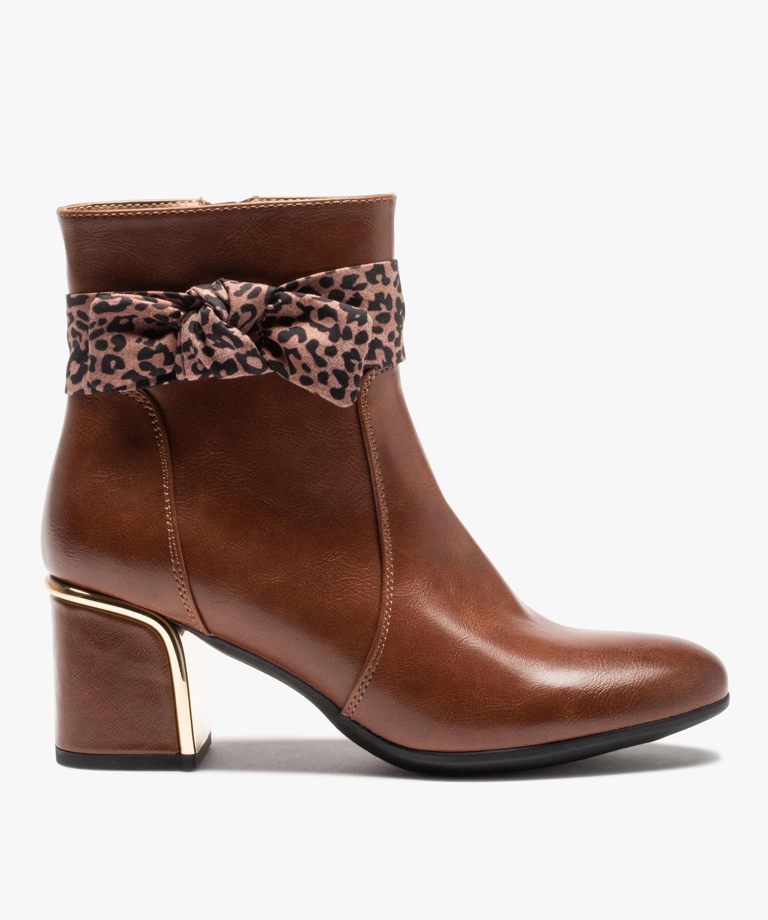Boots femme unies à talon carré et bride foulard camel | GEMO