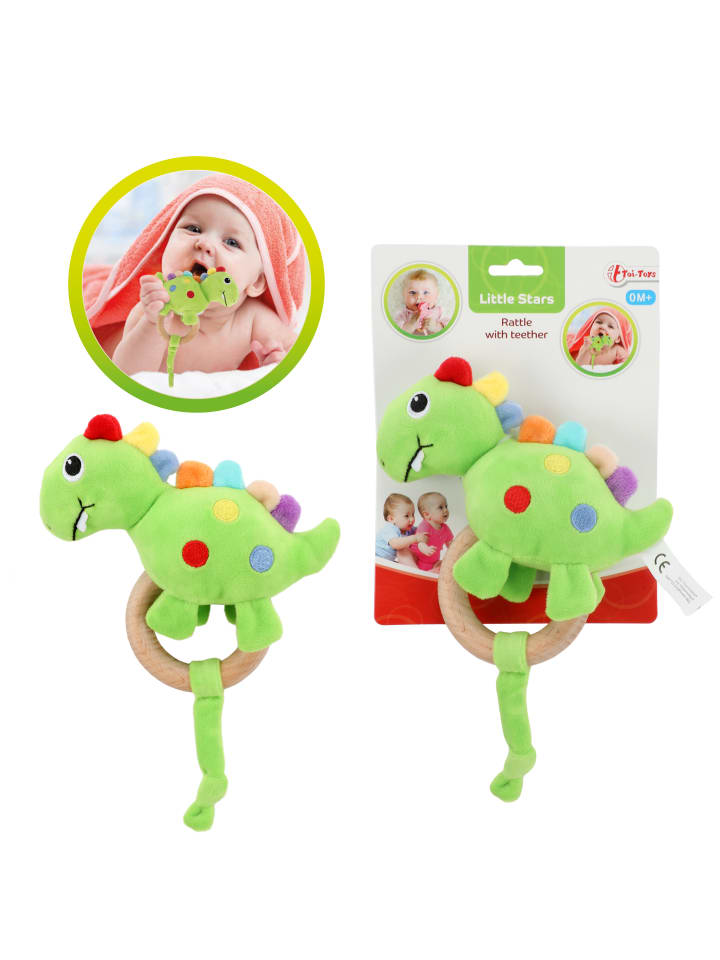 Toi-Toys LITTLE STARS - Babyrassel Dino mit Holz-Beißring in grün günstig kaufen onesize
